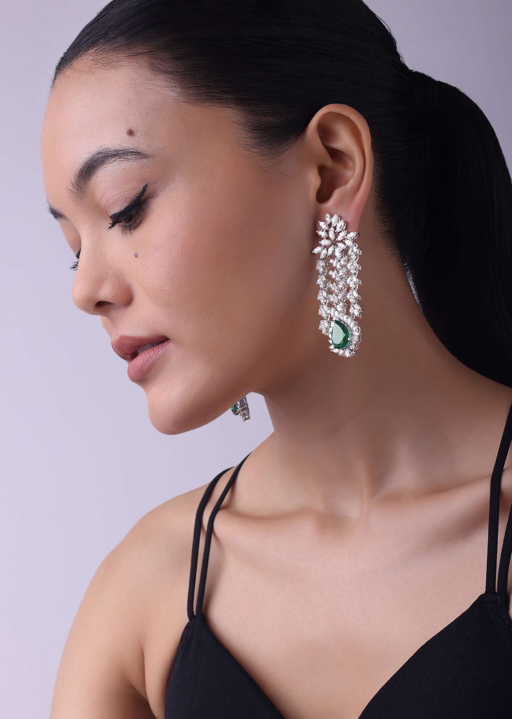 92.5 Sterling Silver Dangler With Emerald Drop And Uncut Faux Diamonds - Image 11