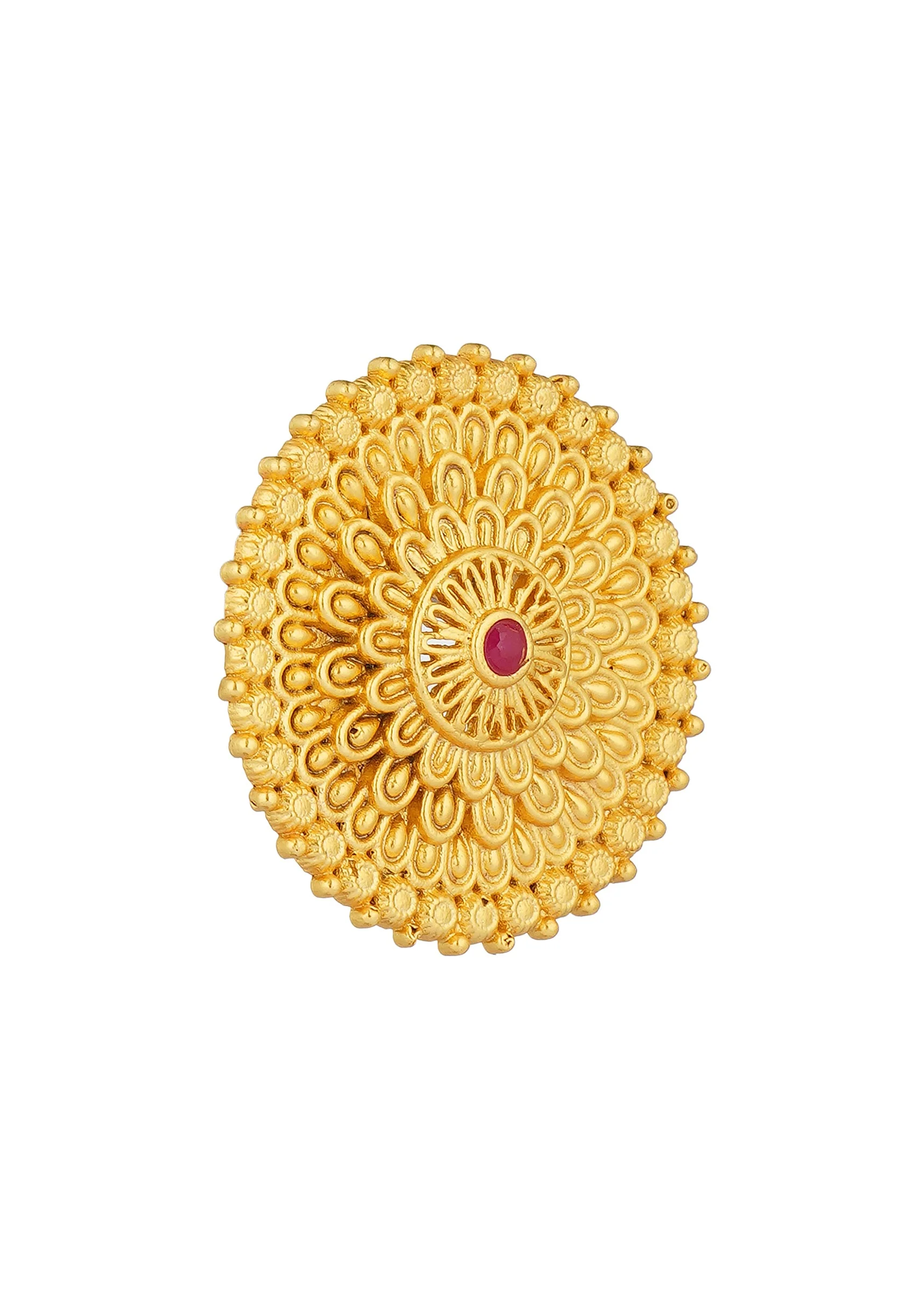 Antique Gold Floral Stud Ring With Zircon - Image 3