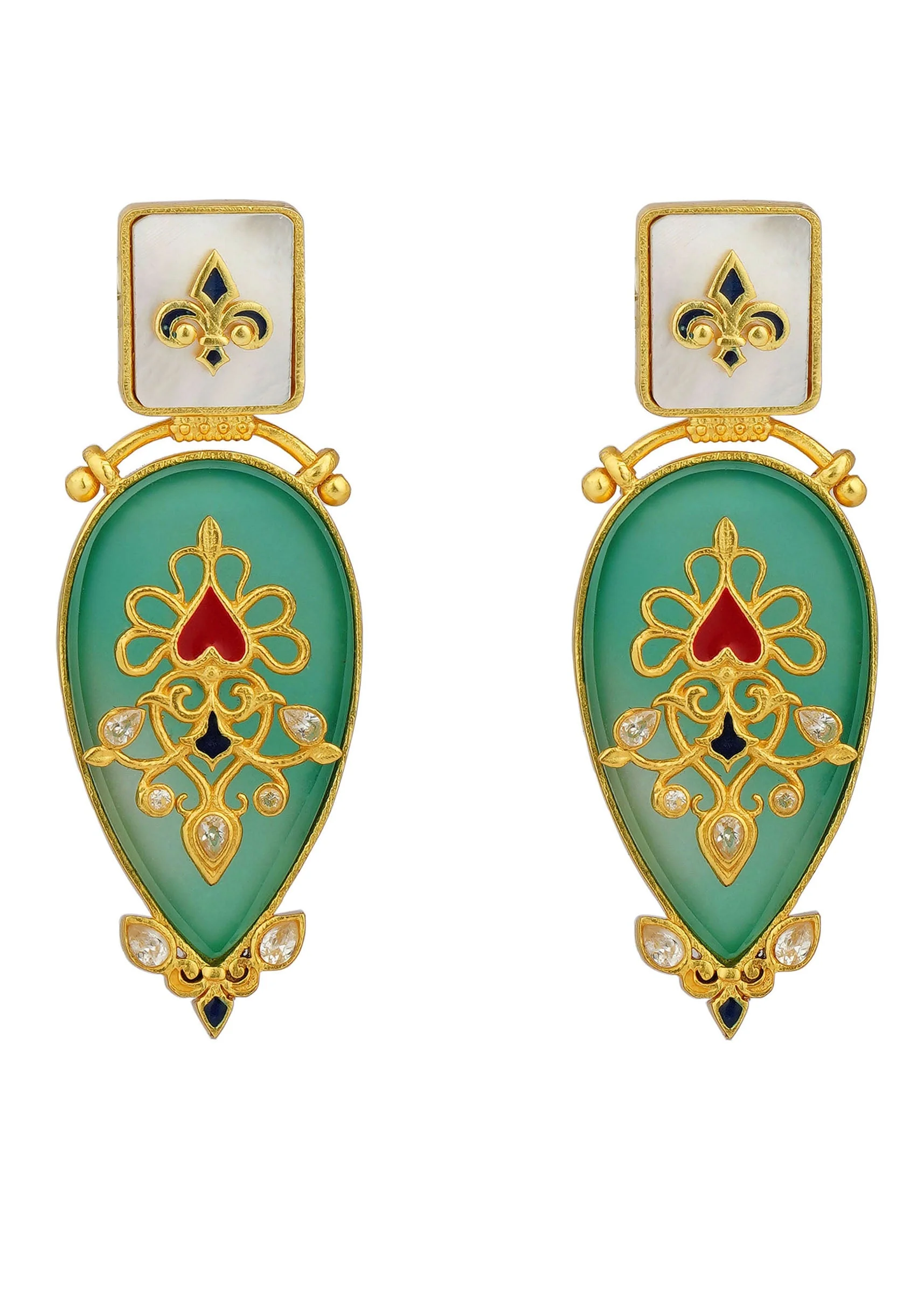 Antique Gold Green Onyx Statement Earrings - Image 3