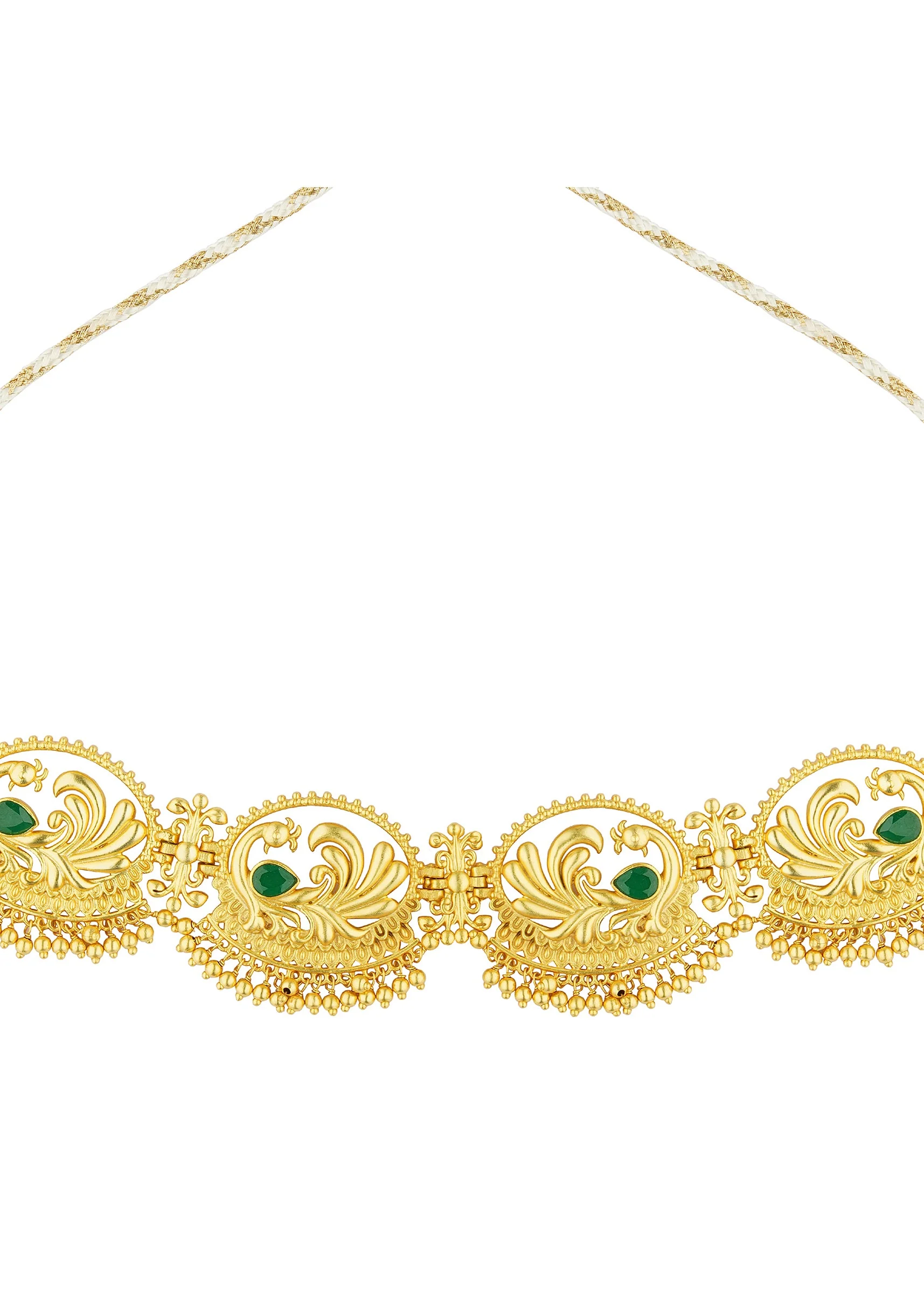 Antique Gold Mix Metal Choker Necklace With Green Accents - Image 2