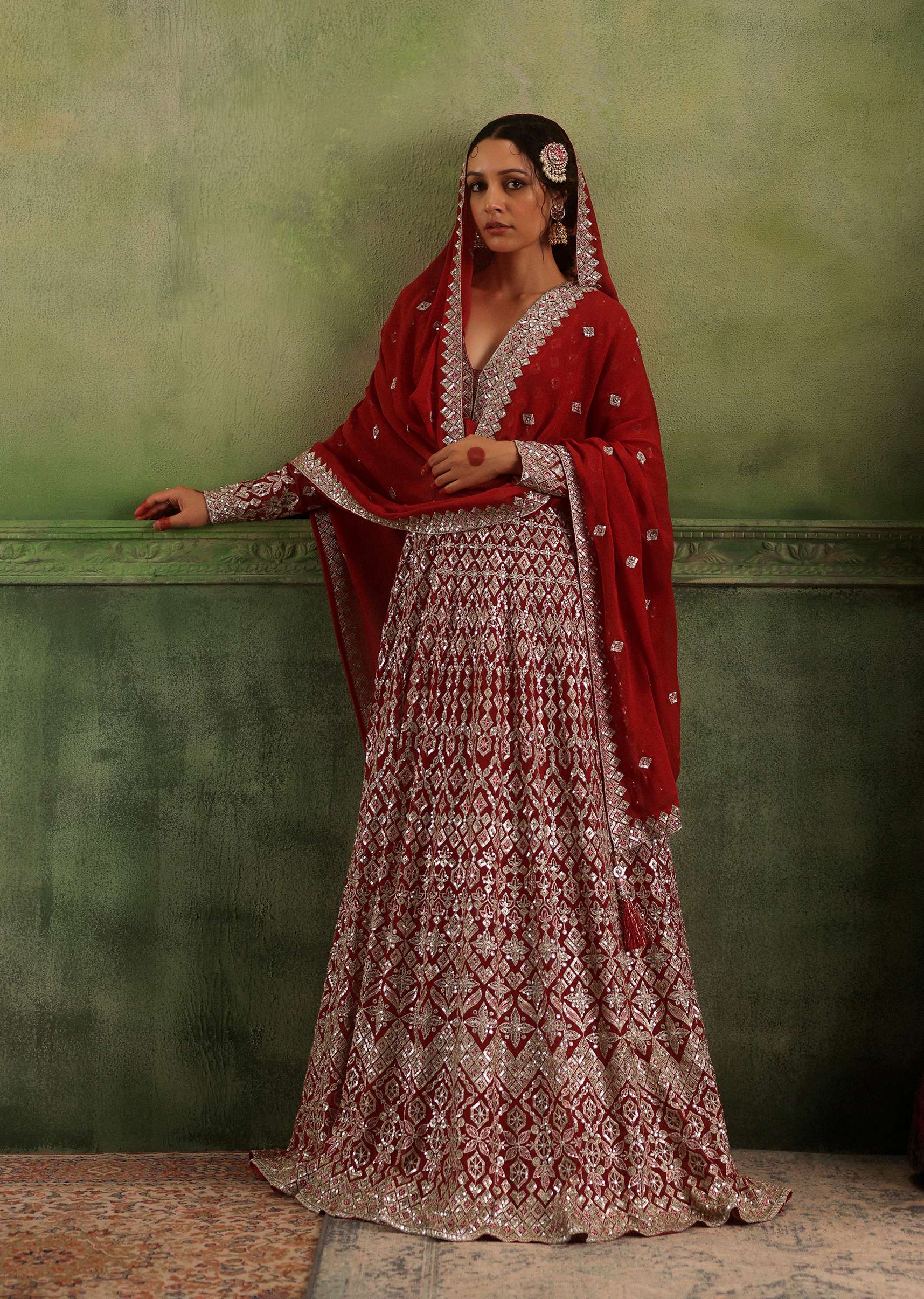 Apple Red Anarkali Suit Set In Georgette With Seqins Work All Over - Image 2