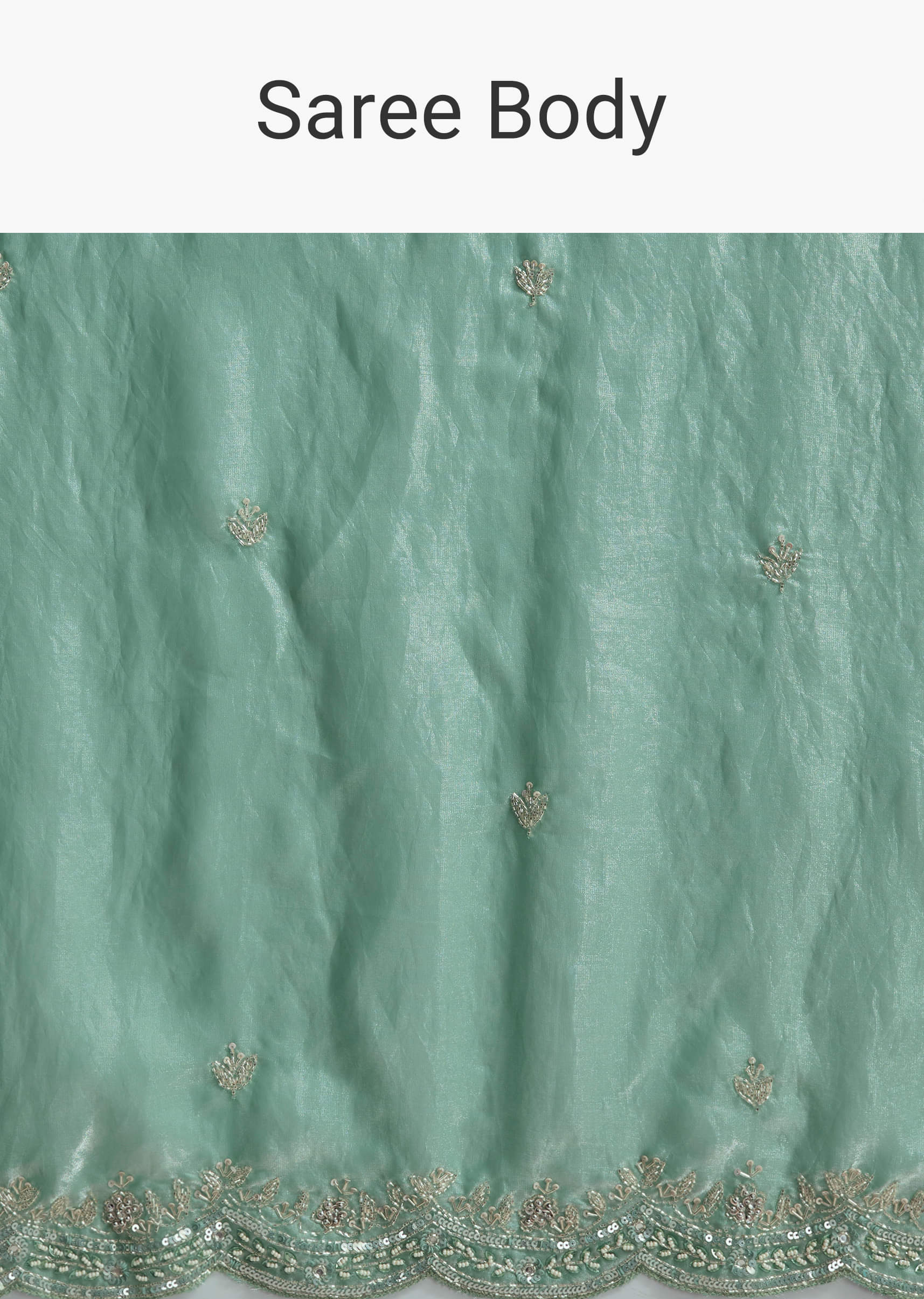Aqua Green Chinon Embroidered Saree With Floral Embroidery - Image 9