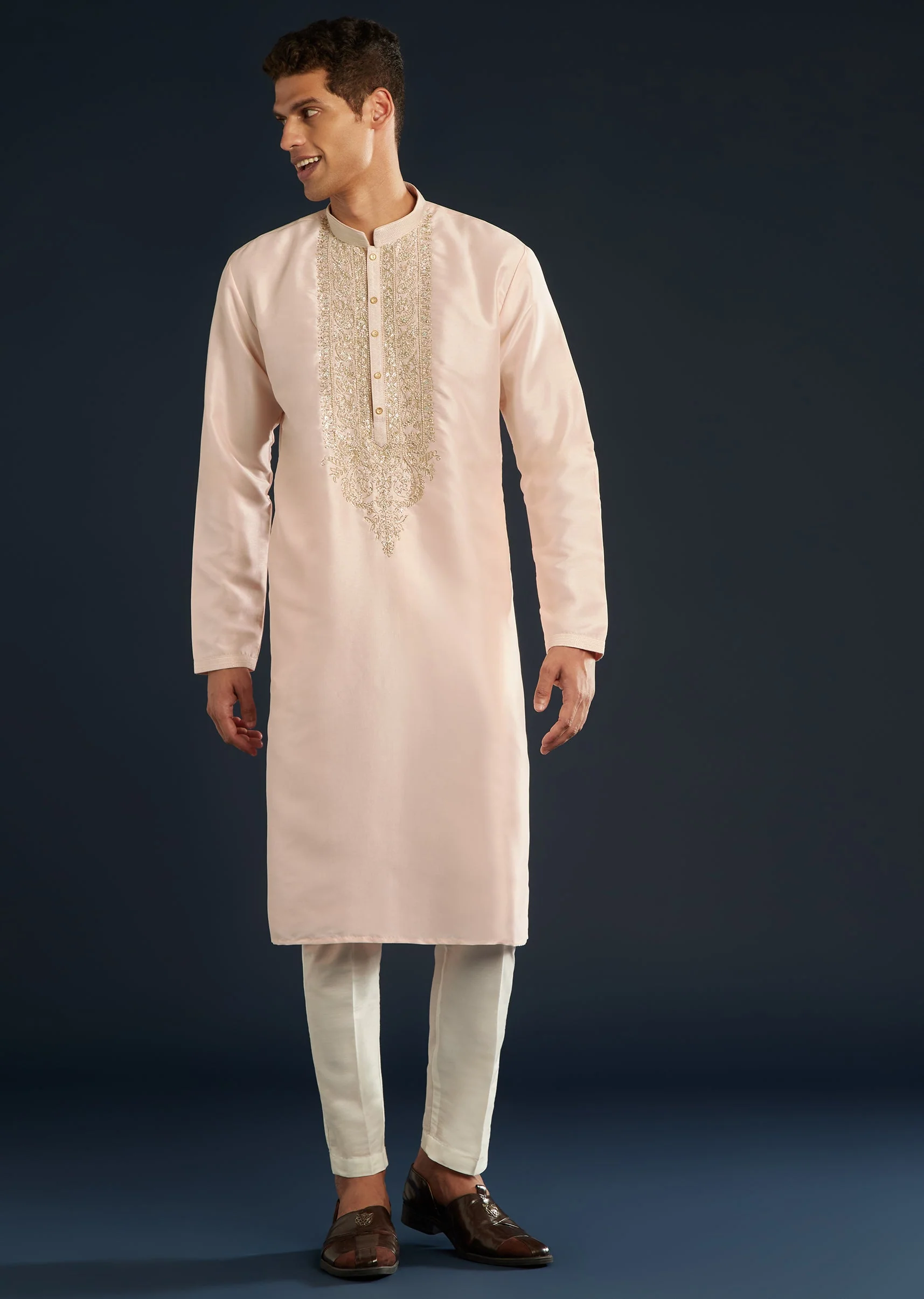 Baby Pink Silk Kurta Set with Resham Thread Accents - Image 2