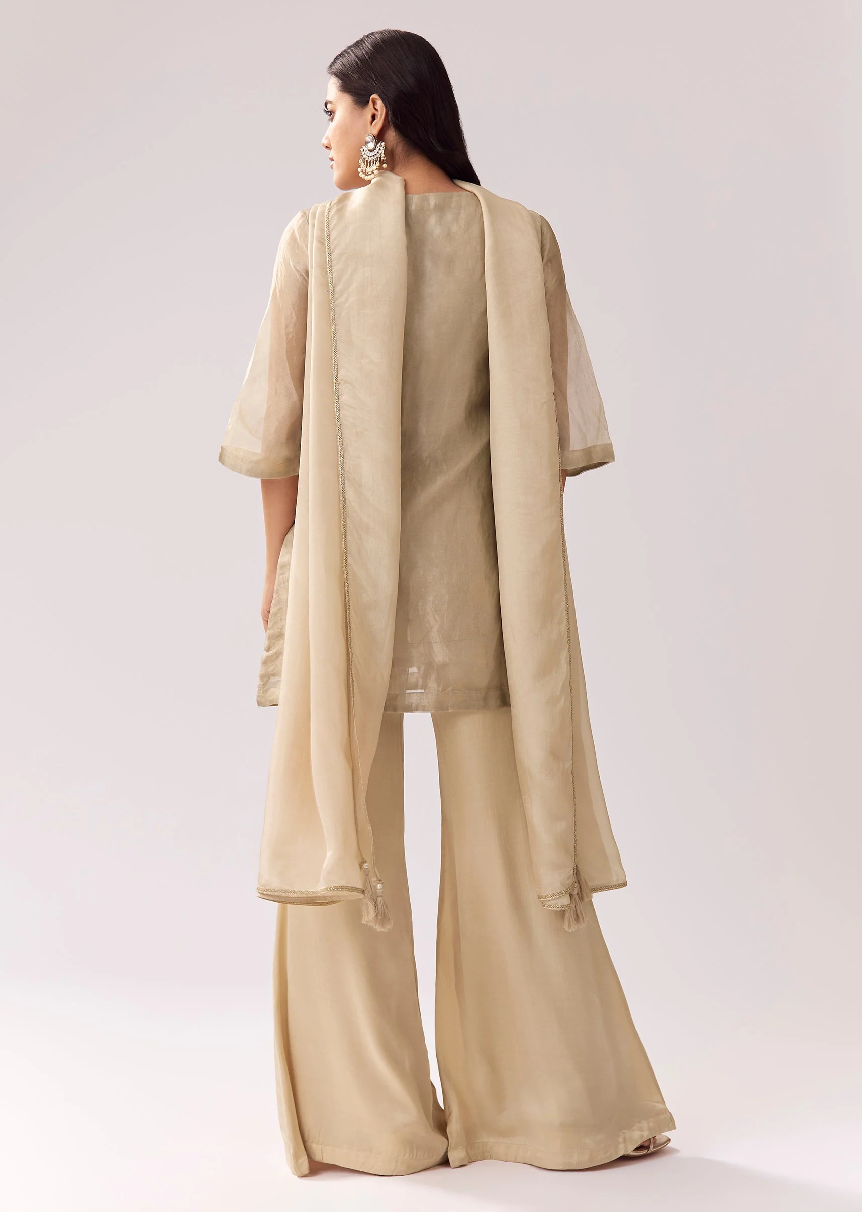 Beige Elegance Pair – Shimmer Suit For Her And Kurta Set For Him - Image 5