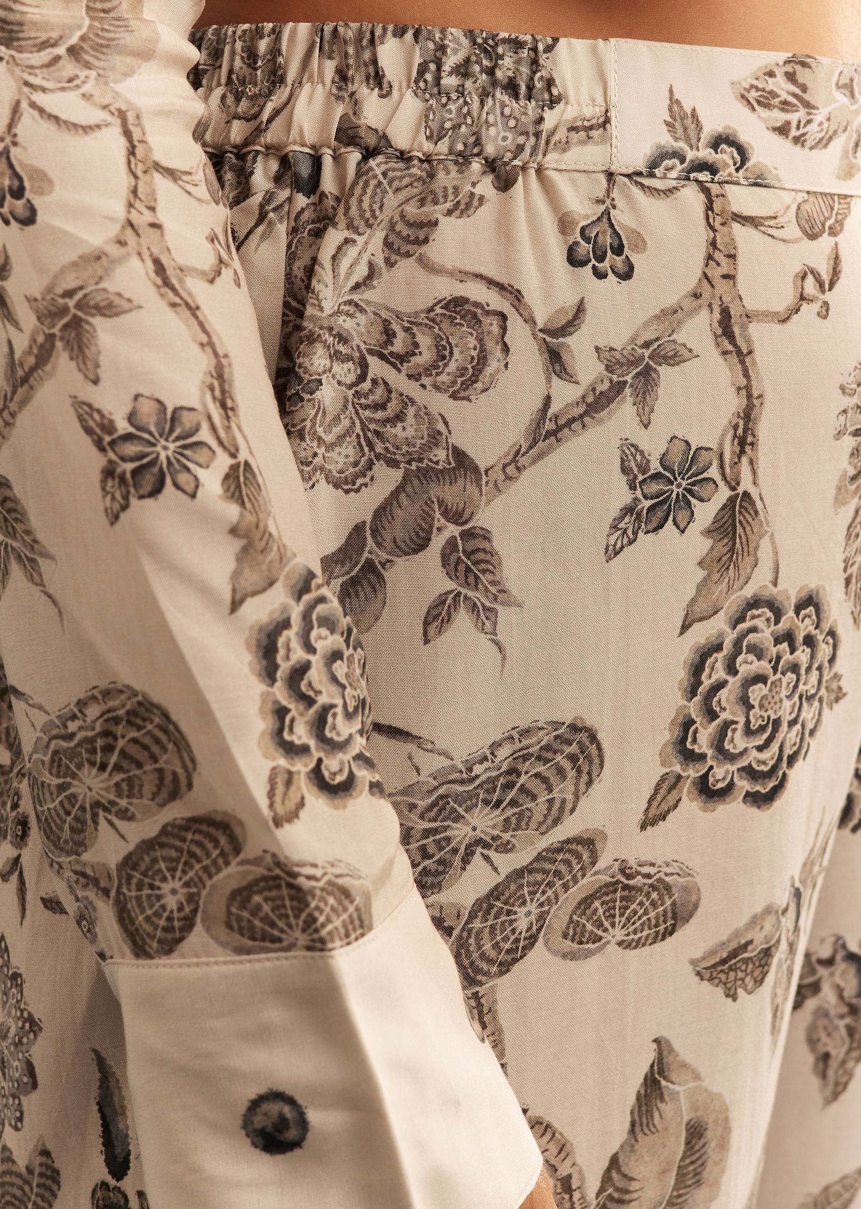 Beige Floral Printed Crepe Anarkali Set With Chinon Dupatta - Image 6