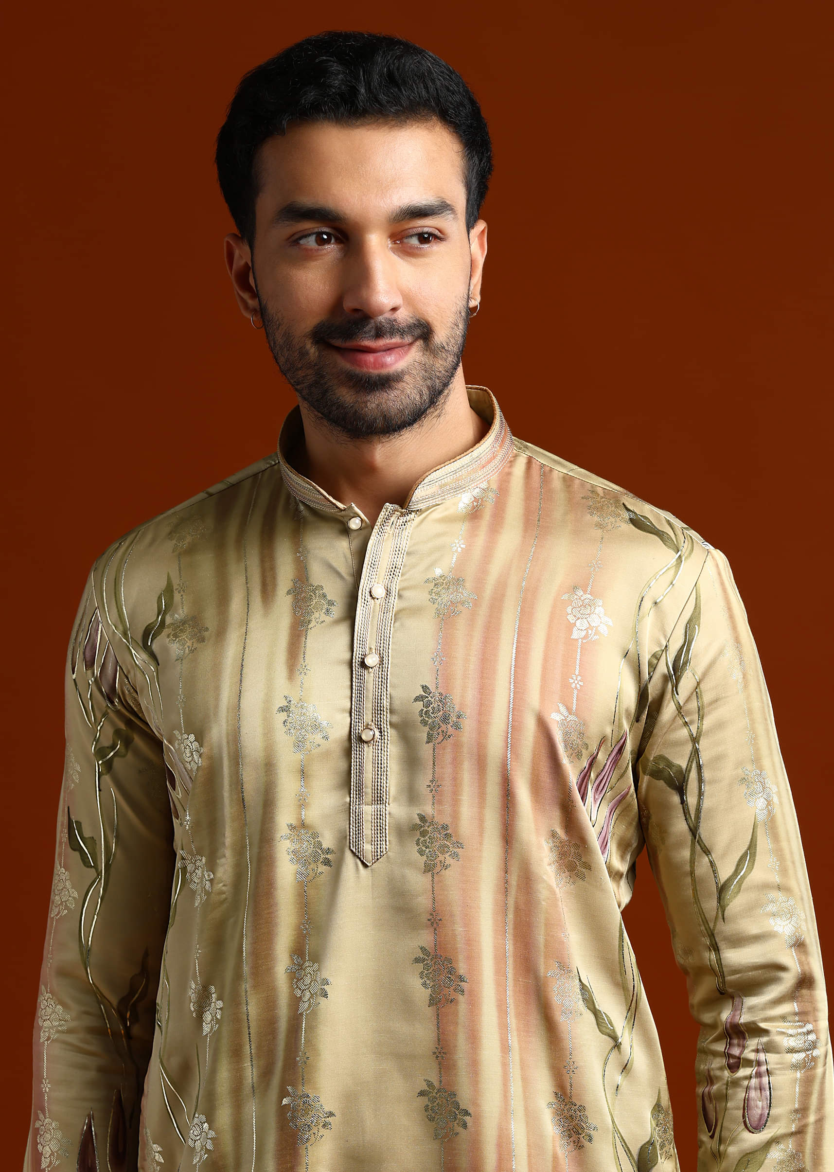 Beige Kurta Set For Men With Ethnic Motif Work - Image 2