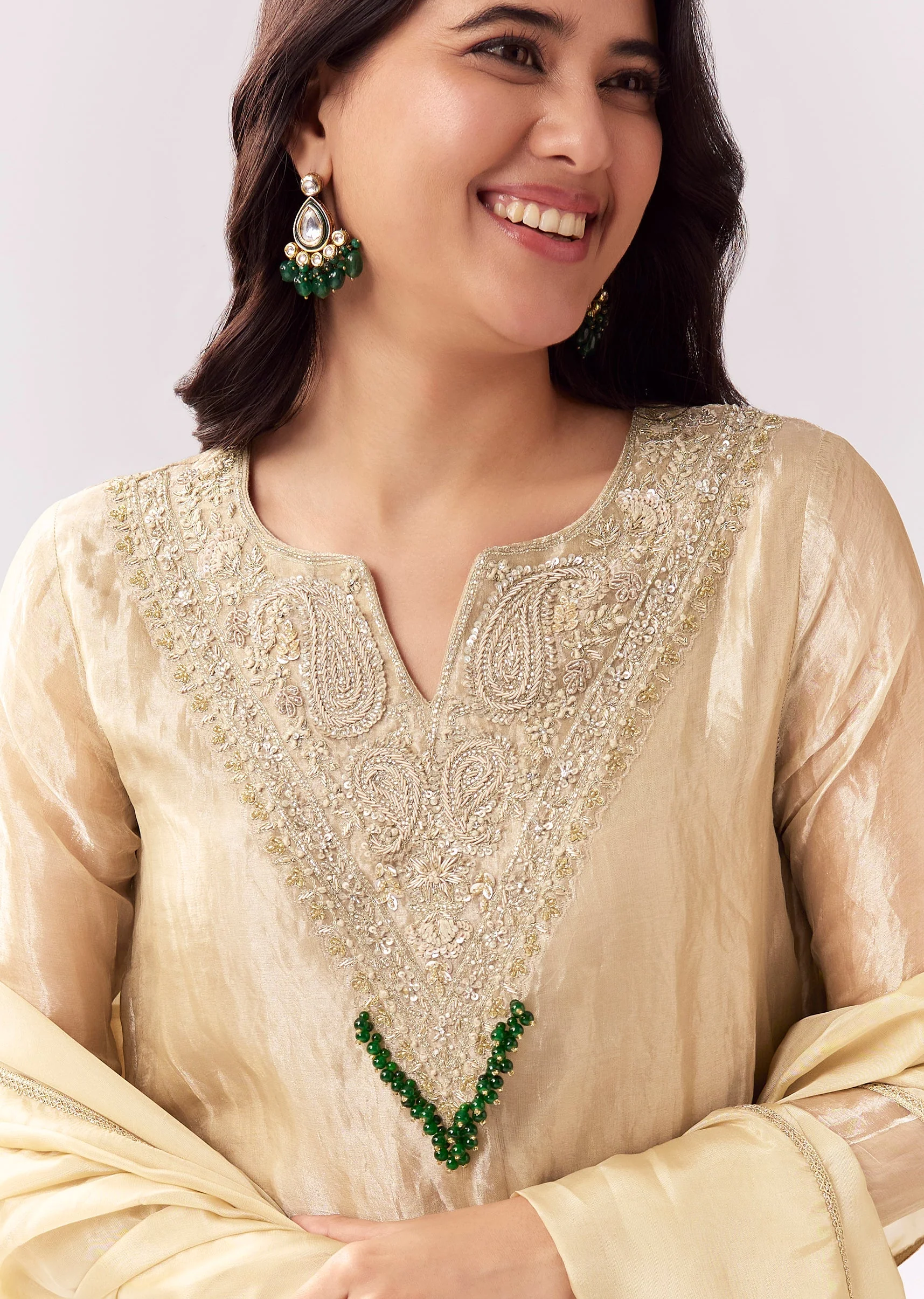 Beige Patiala Suit With Zardozi Detailing - Image 2