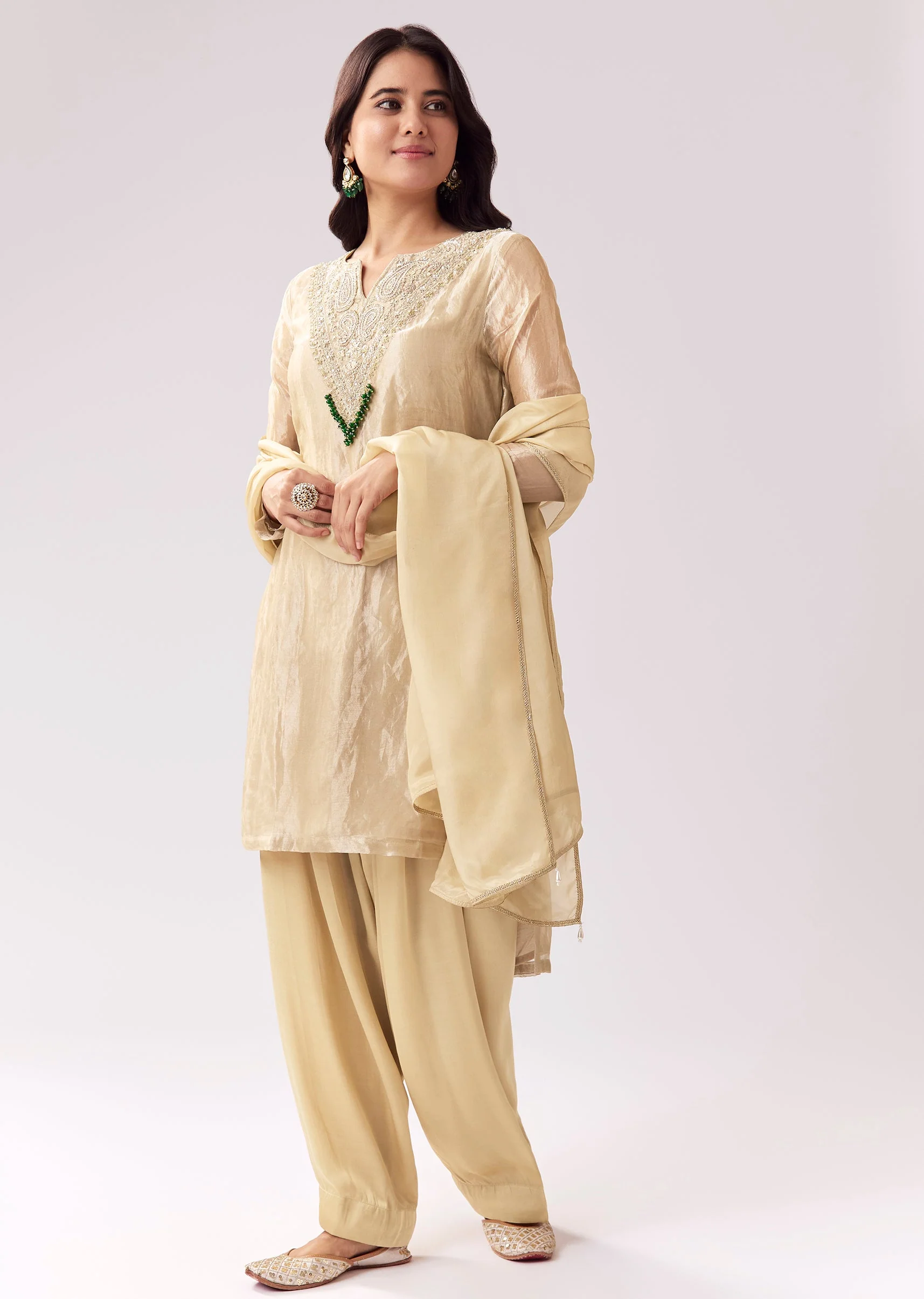 Beige Patiala Suit With Zardozi Detailing - Image 3