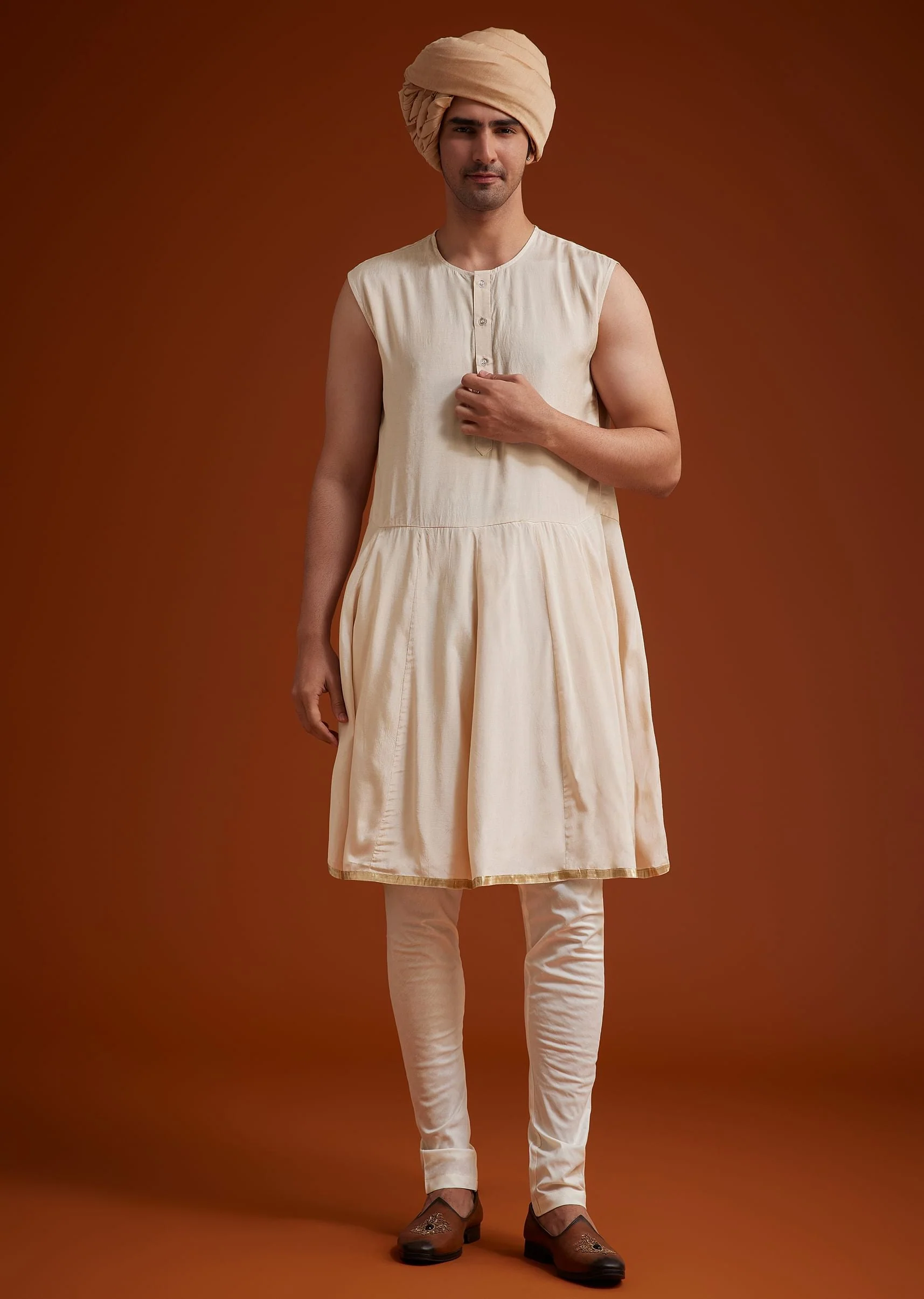 Beige Sherwani Set With Dori And Thread Work - Image 6