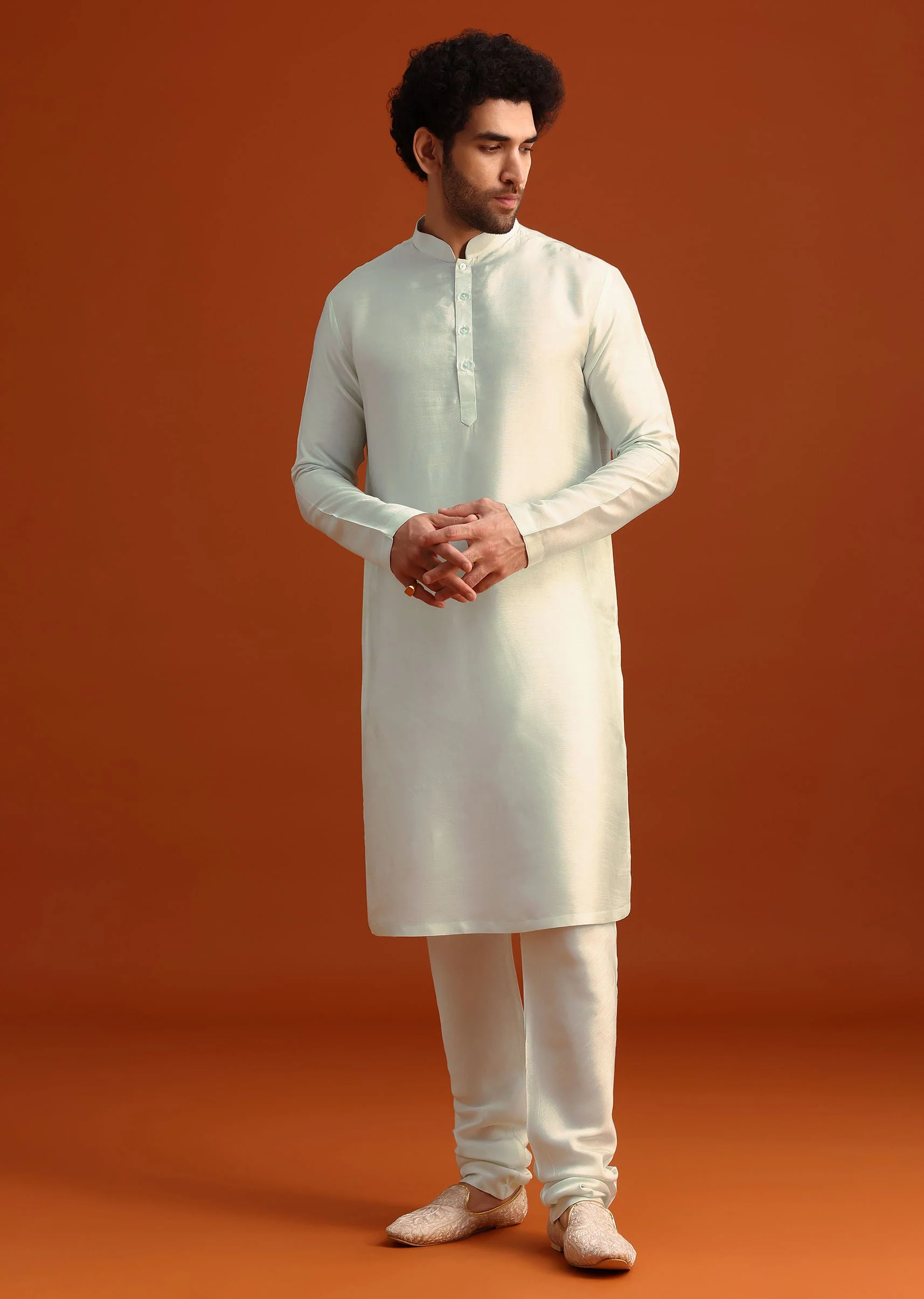Beige Sherwani Set With Dupatta With Hand Work - Image 6