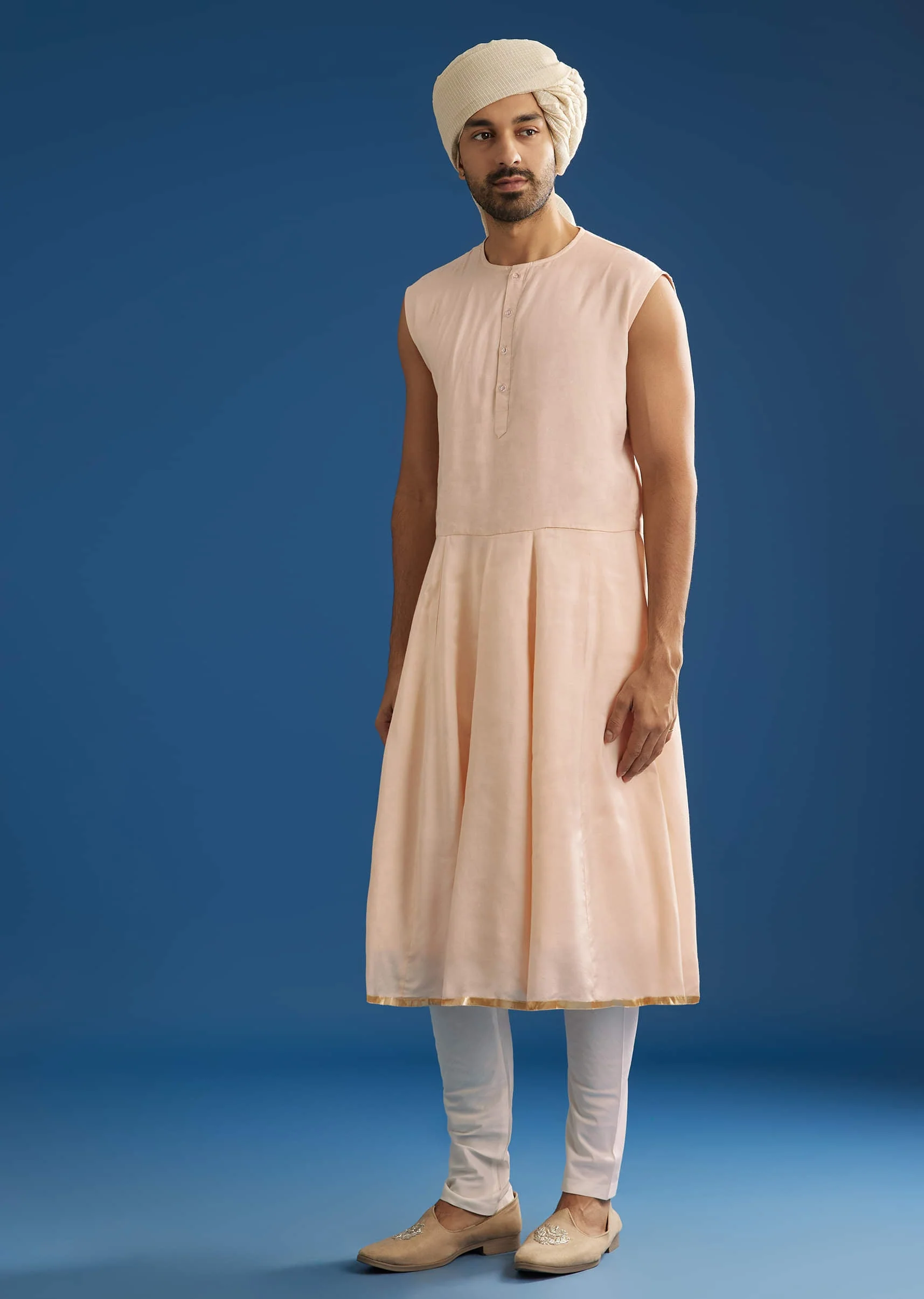 Beige Silk Groom Sherwani Set With Zardosi Work - Image 6