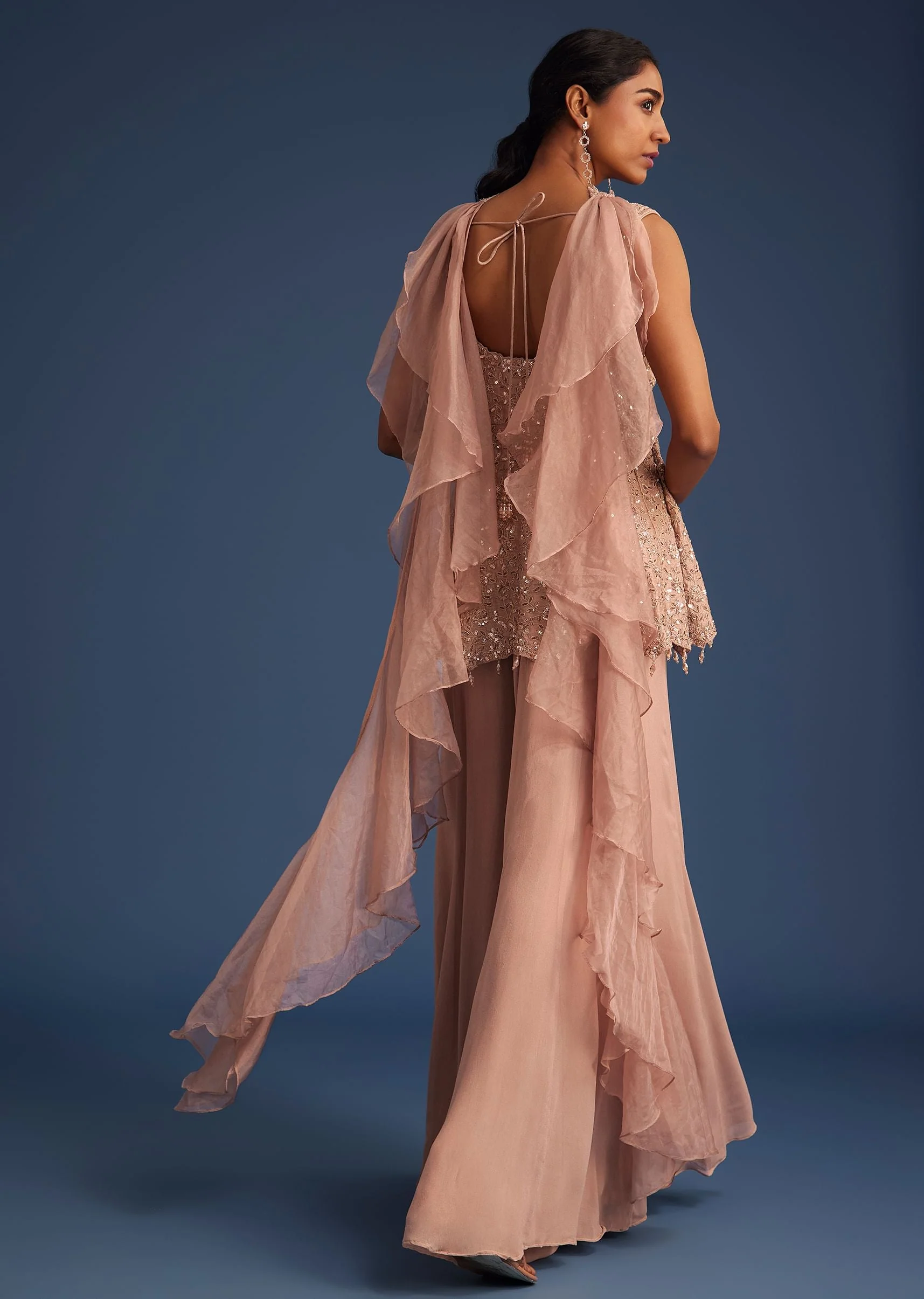 Beige Silk Kurta Set With Georgette Palazzo - Image 6