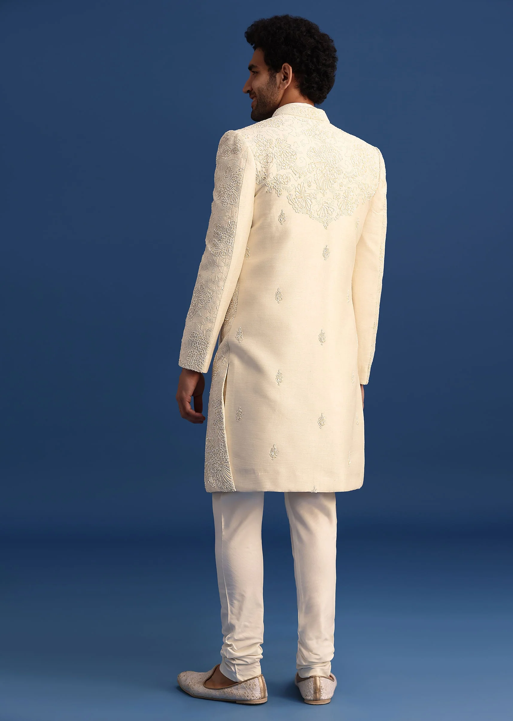 Beige Silk Sherwani And Kurta Set With Zardozi Embroidery - Image 5