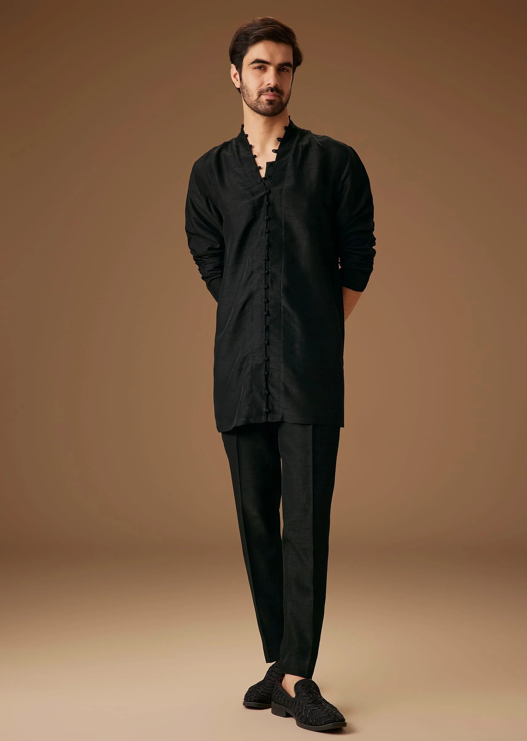 Black Banarasi Silk Indowestern Bandi Set - Image 6