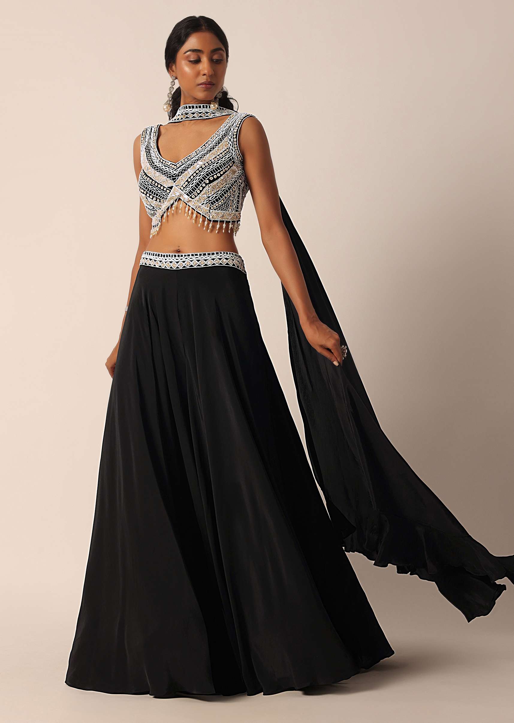 Black Bead Embellished Blouse And Palazzo Set - Image 7