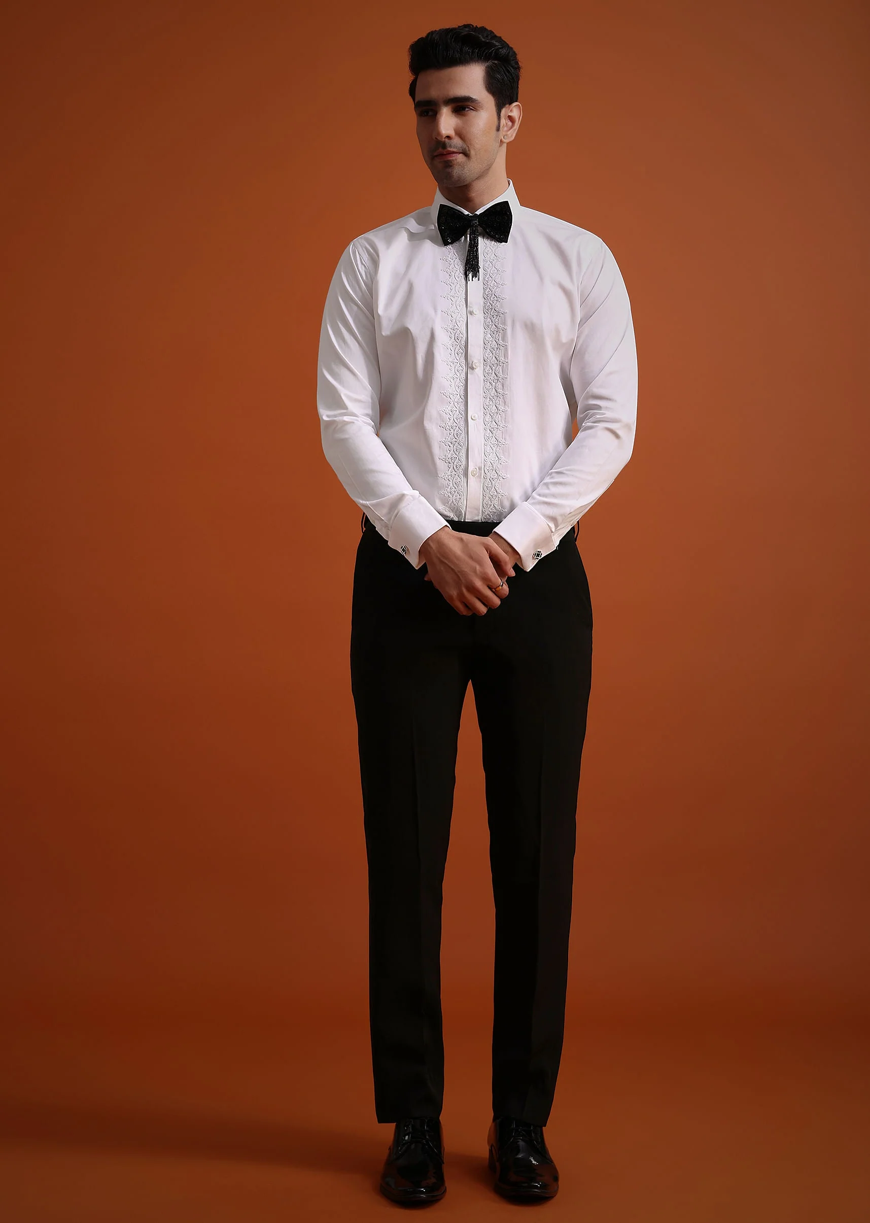 Black Cutwork Stone Embellished Tuxedo Set - Image 7