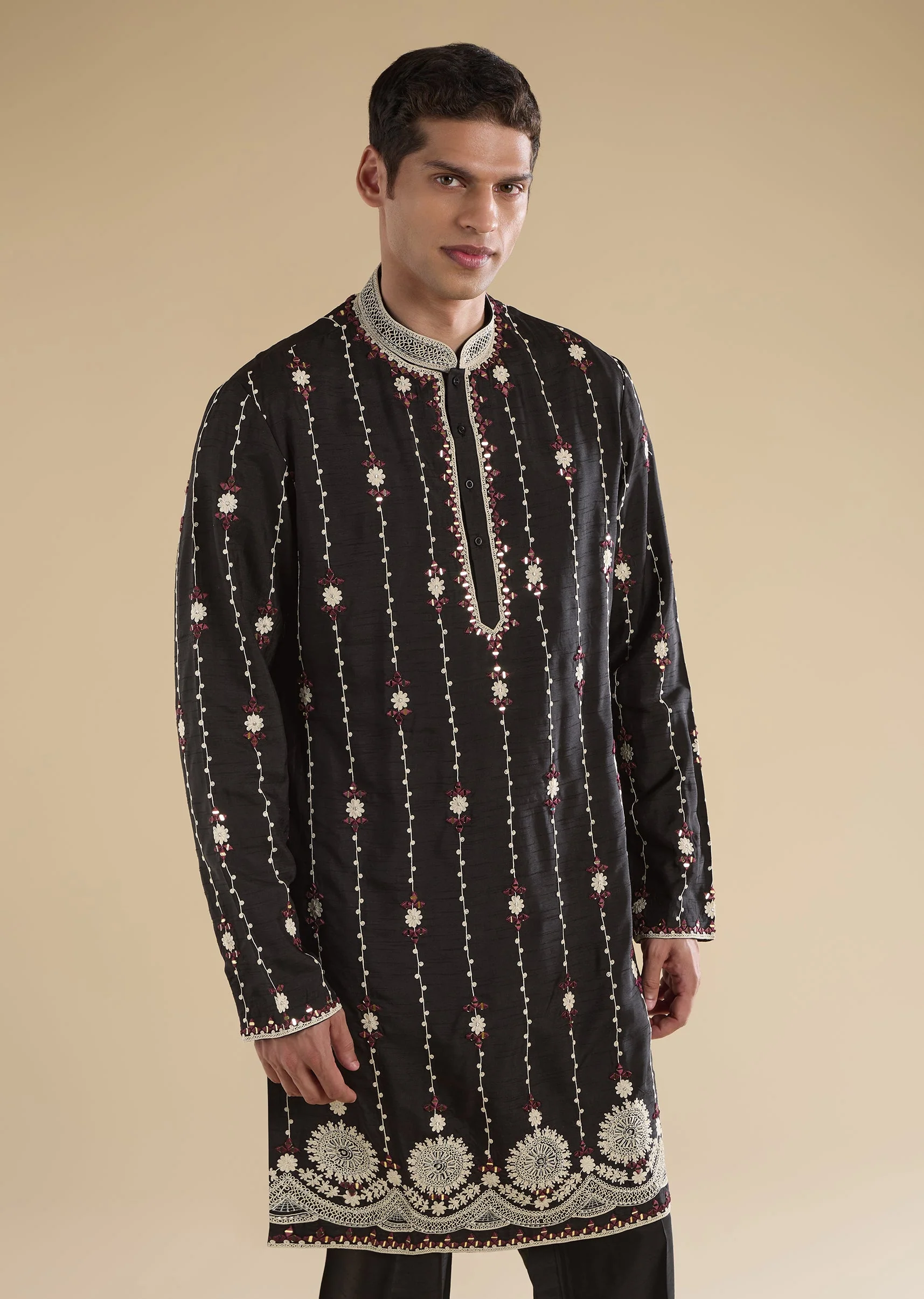 Black Dori work Kurta With Flared Pants - Image 4