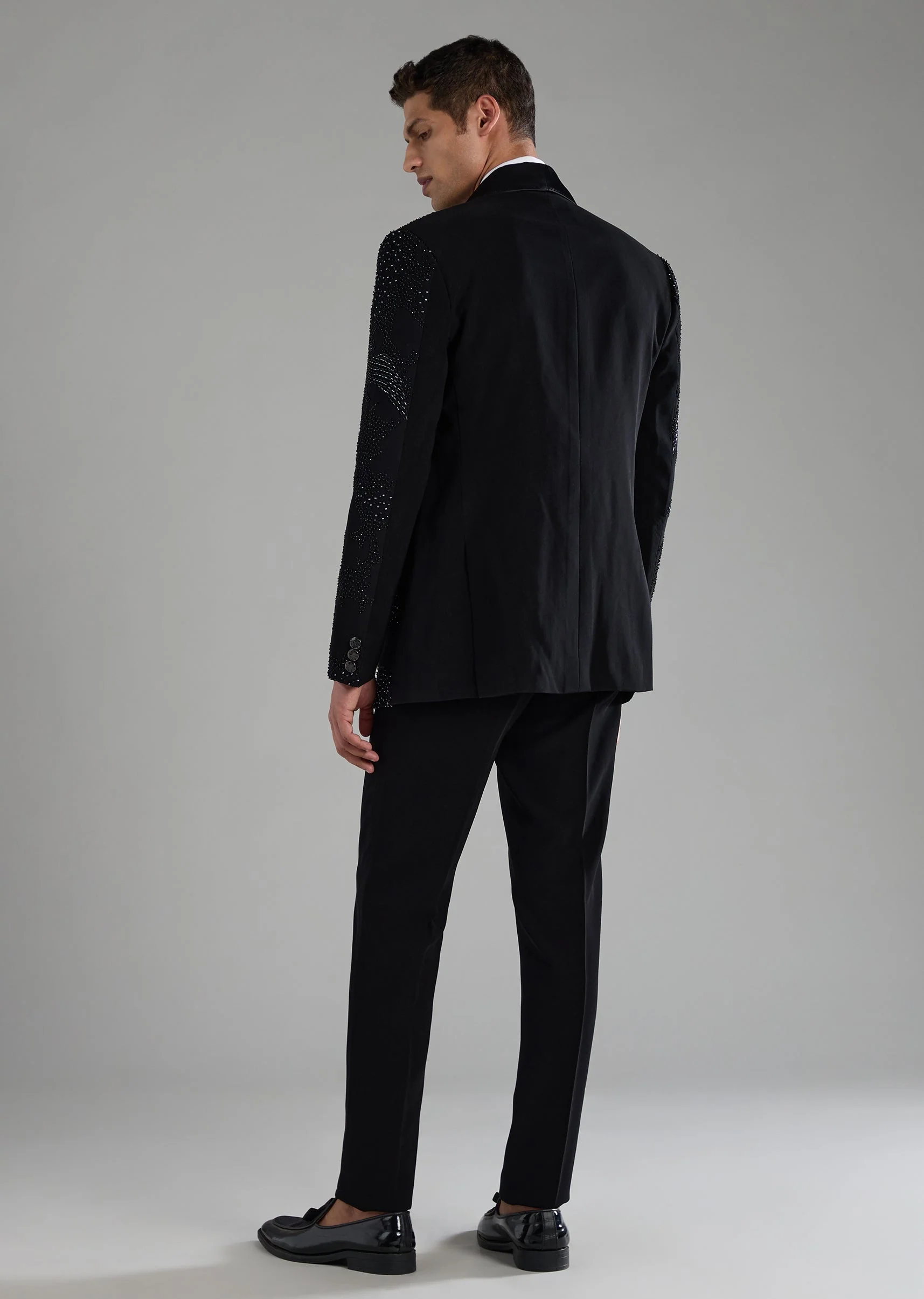 Black Embellished Tuxedo Set with Bow Tie - Image 5