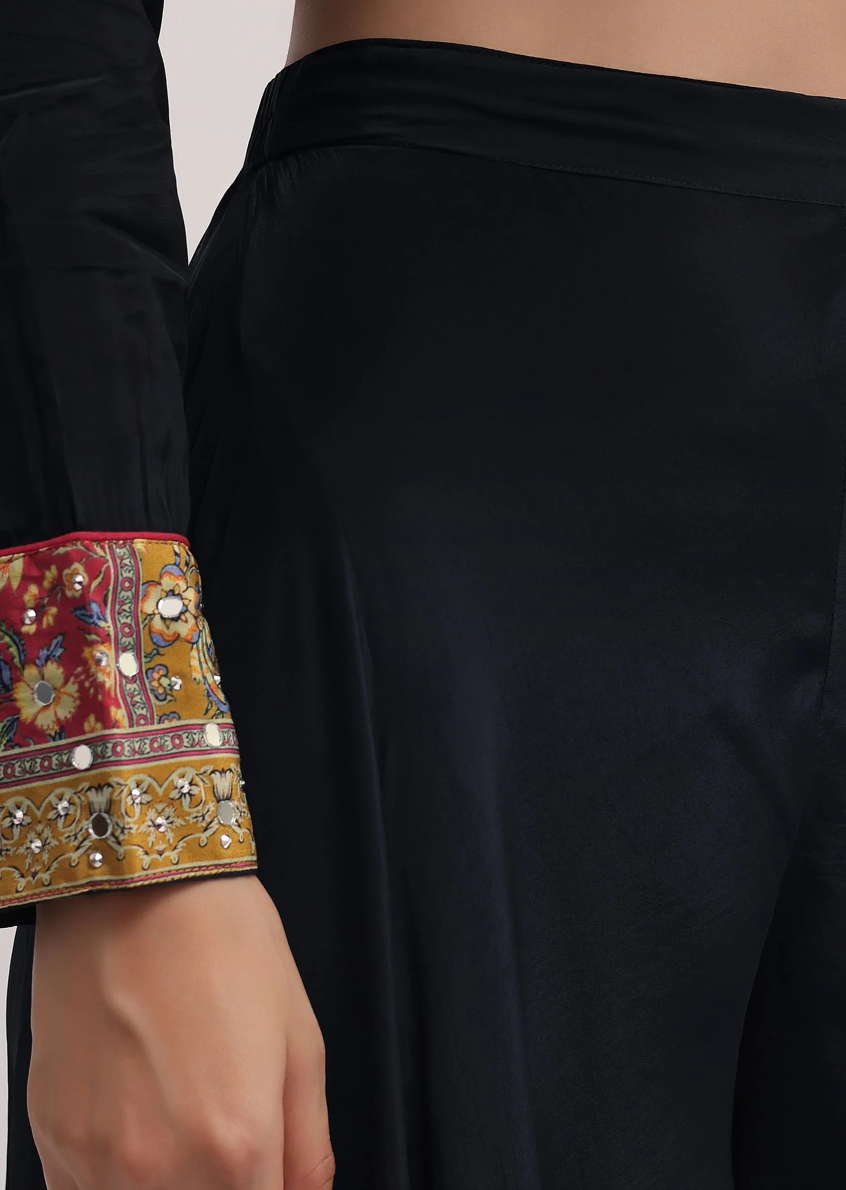 Black Embroidered Satin Kurta Palazzo Set - Image 6
