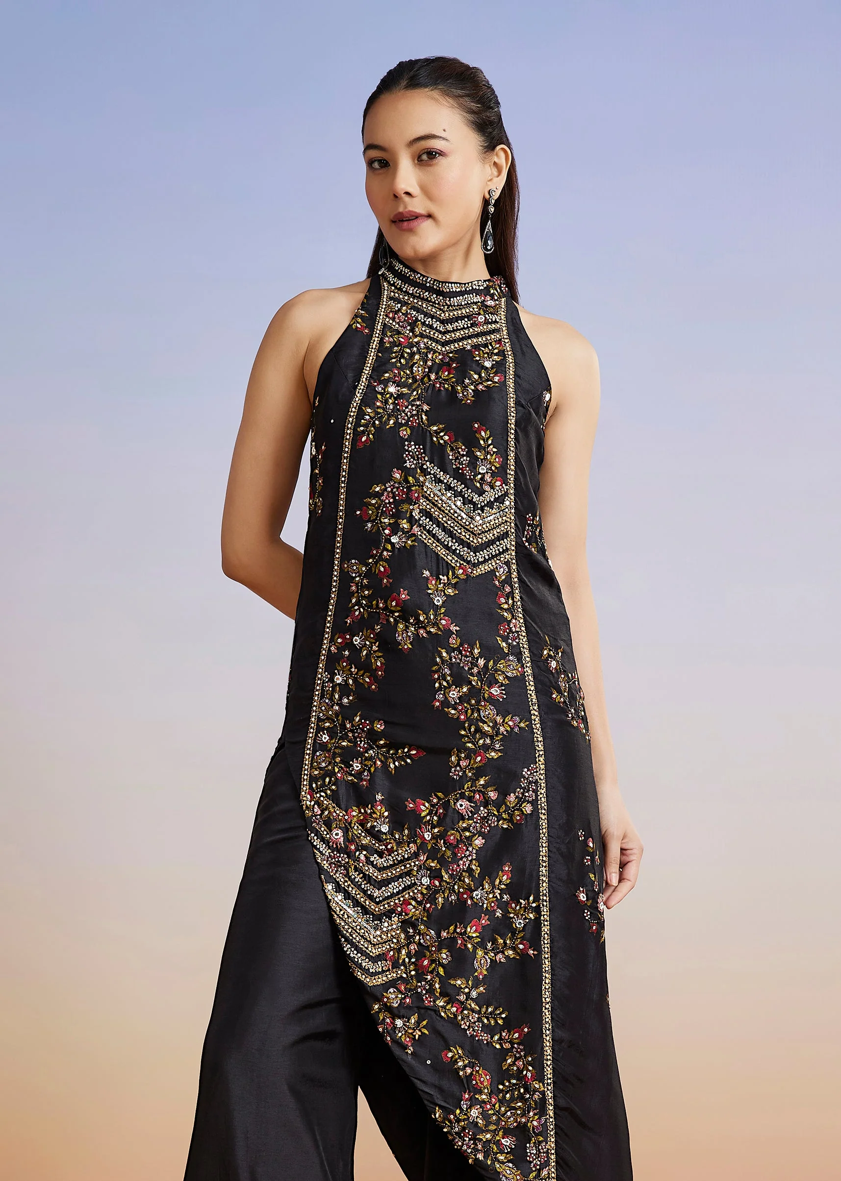 Black Floral Printed Silk Blend Co-ord Set - Image 5