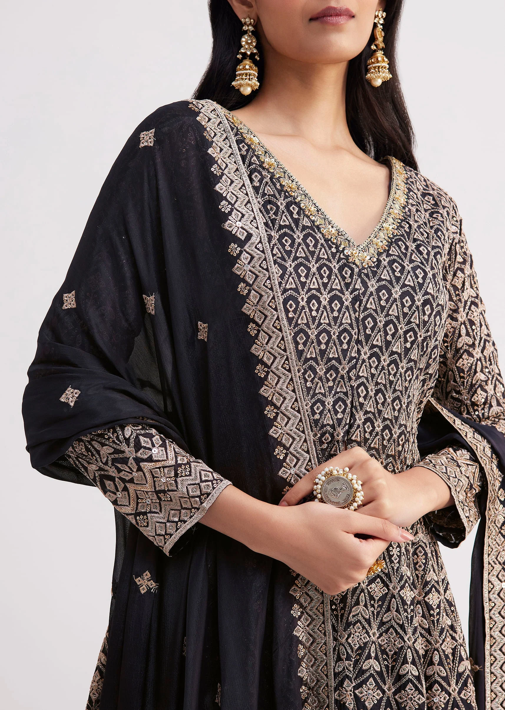 Midnight Blue Georgette Embroidered Palazzo Suit - Image 2