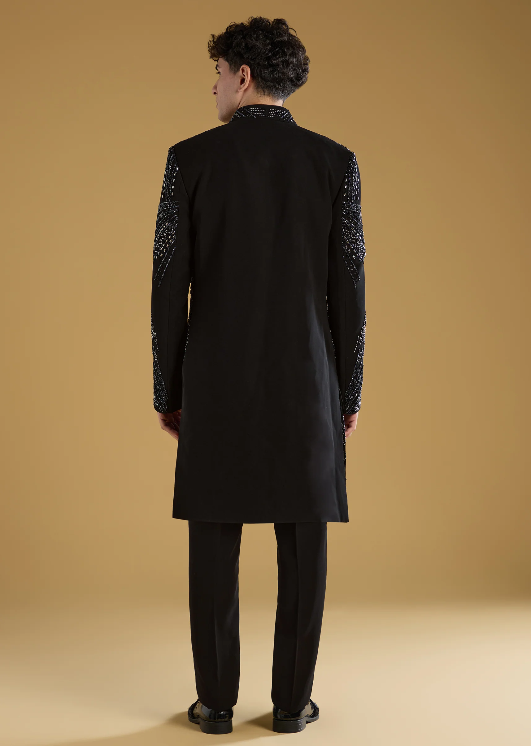 Black Indo Western Set For Men With Beads Work - Image 5