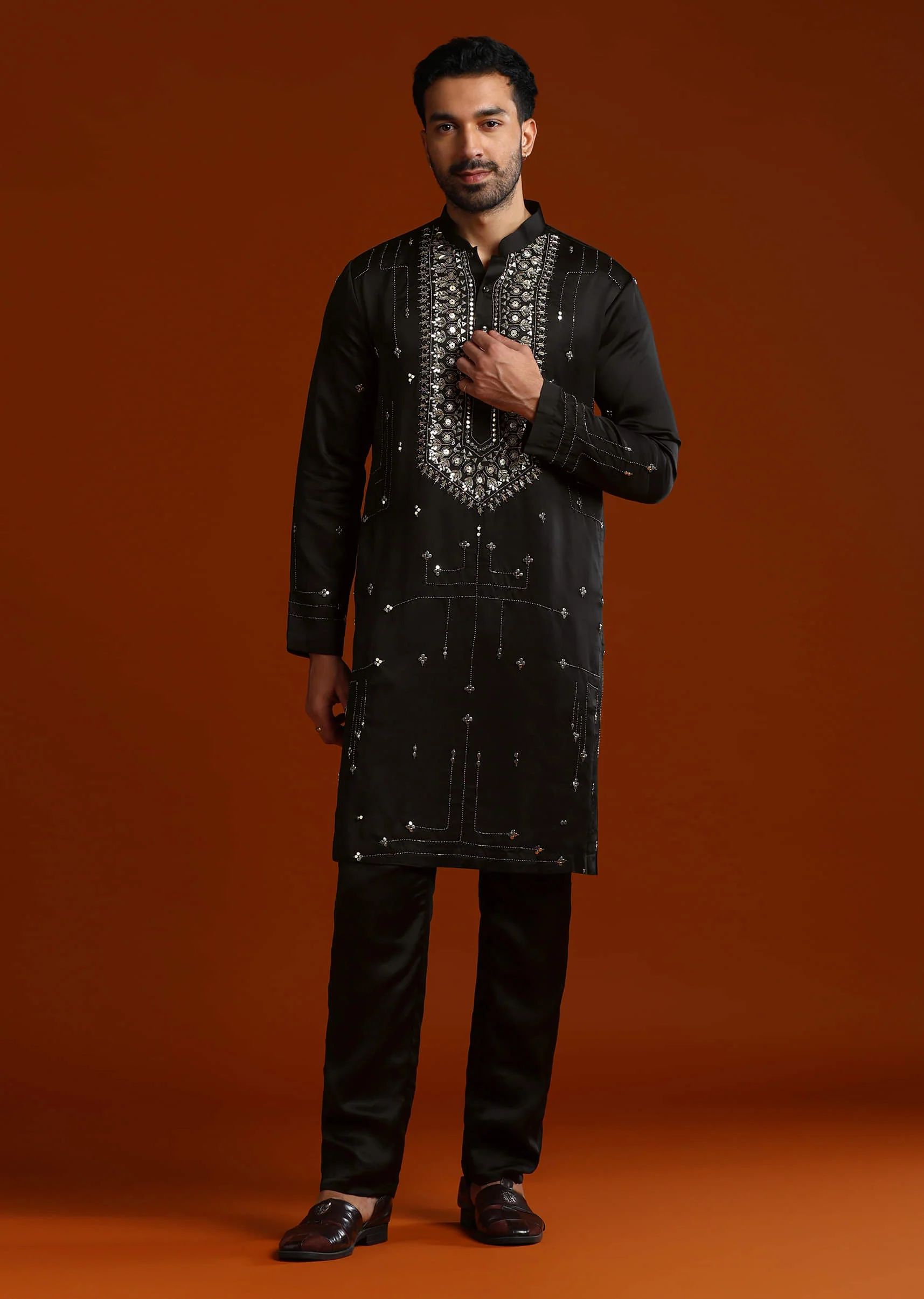 Black Kurta With Metal Embroidery And Dupatta Set - Image 5