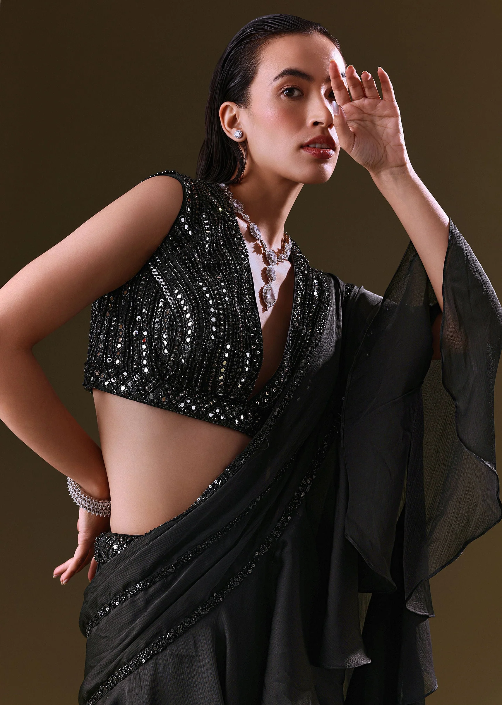 Black Lehenga Choli Set With Attached Dupatta - Image 4