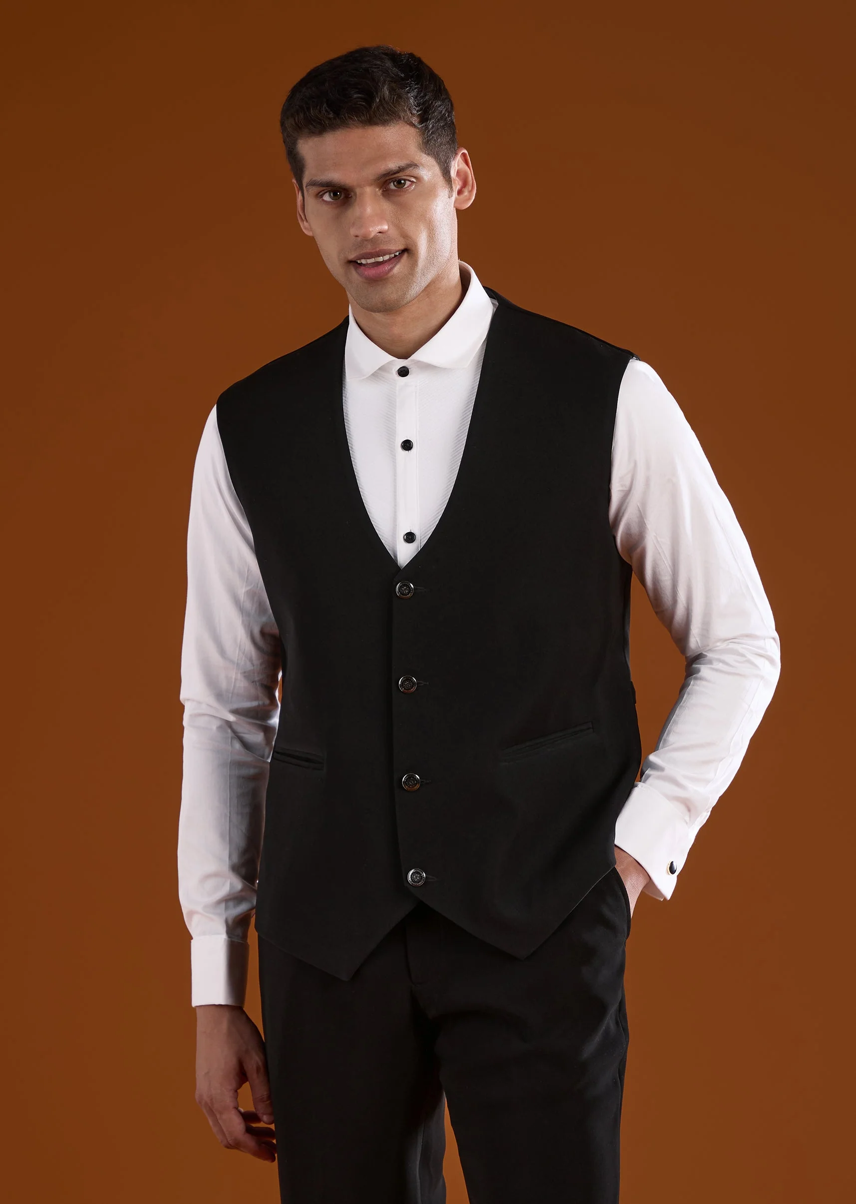 Black Mens Tuxedo With Cut Dana And Diamond Work - Image 6