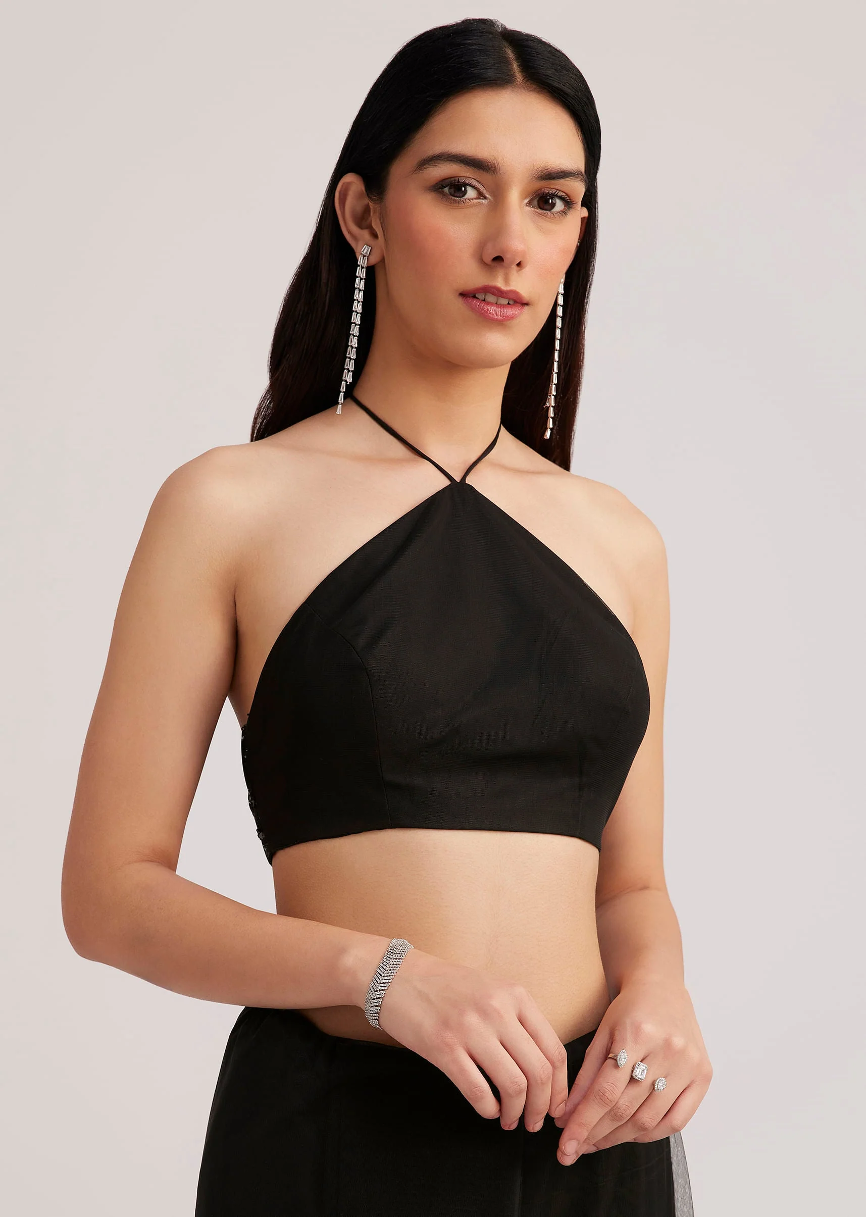 Black Net Saree Heavy Embroidered With Sequins And Stones - Image 7