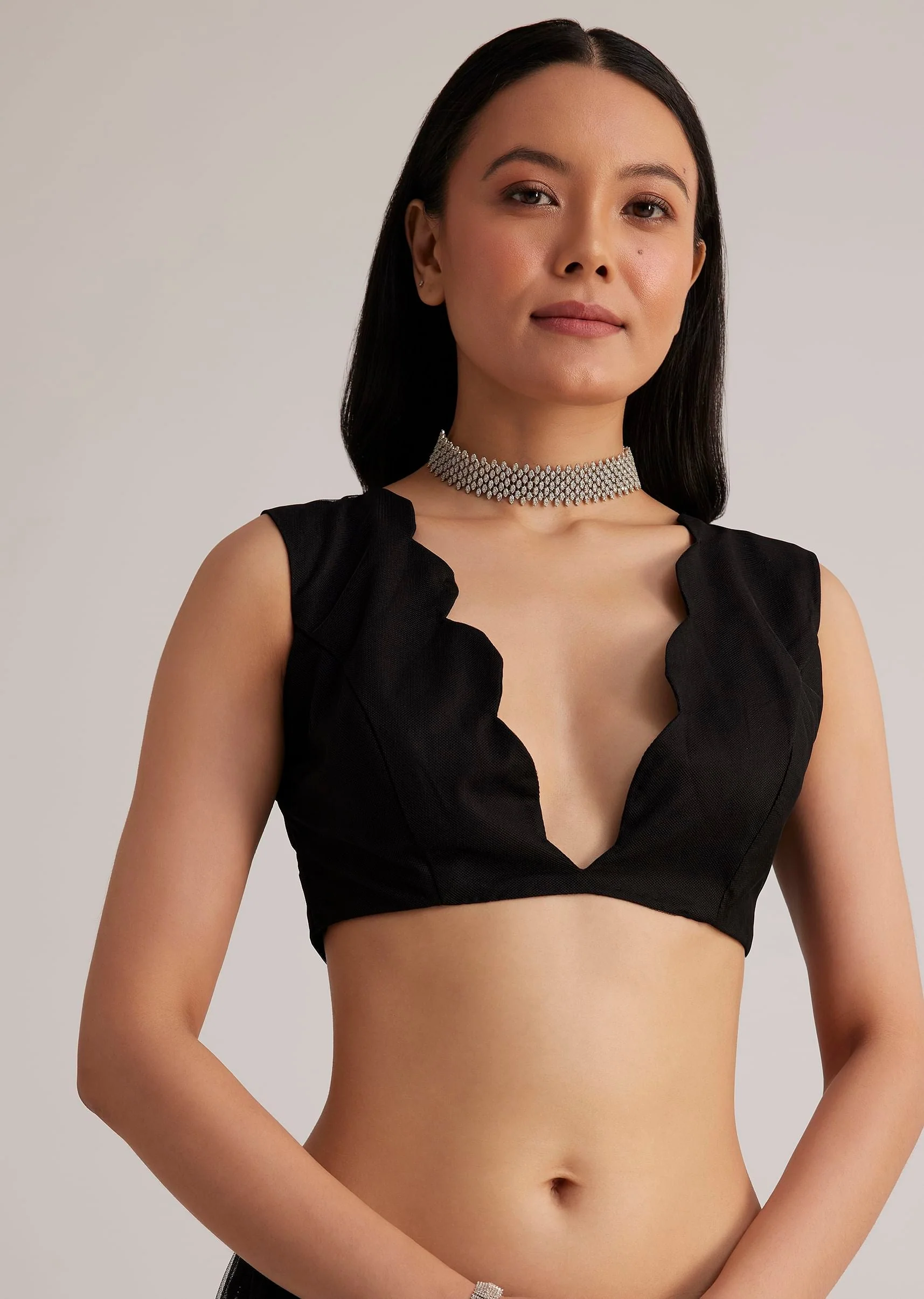 Black Net Saree With Sequins And Stones Embroidery - Image 7