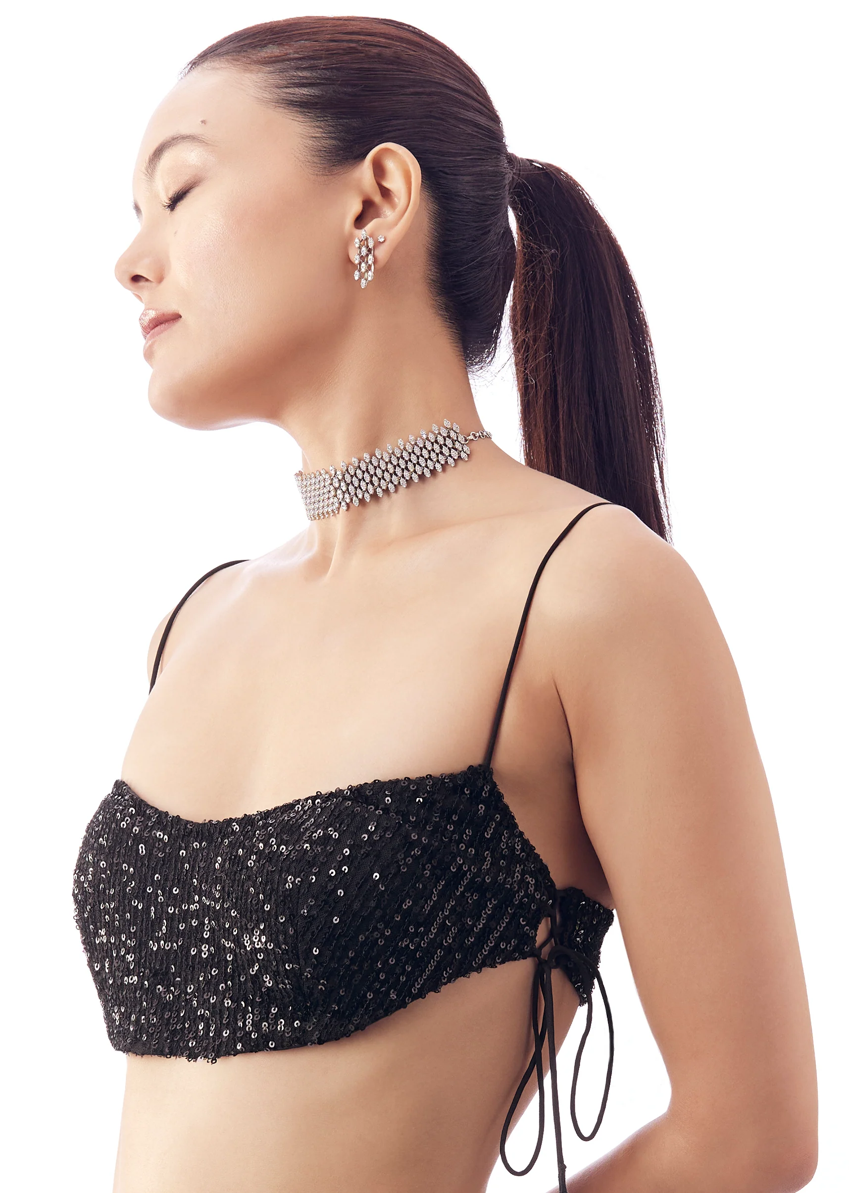 Black Noodle Strap Blouse With Side Dori - Image 2