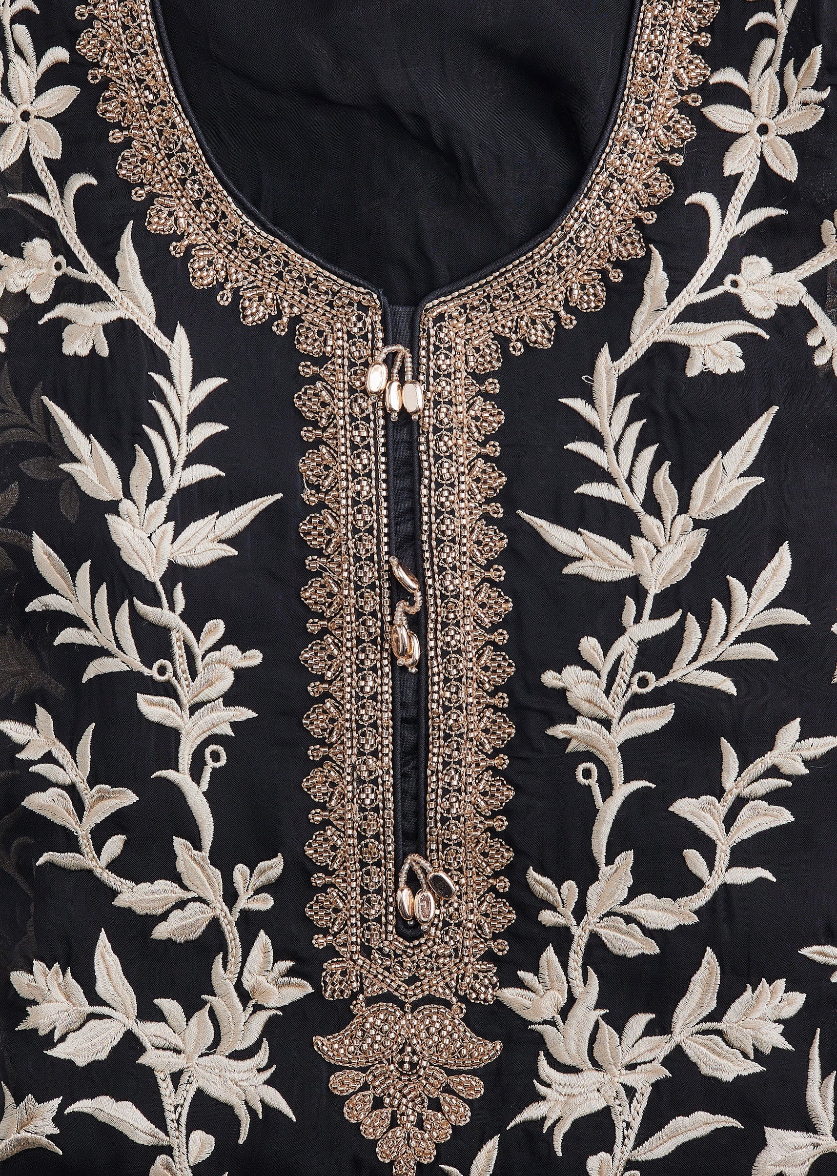 Black Organza Embroidered Unstitched Suit Set With Dupatta - Image 2