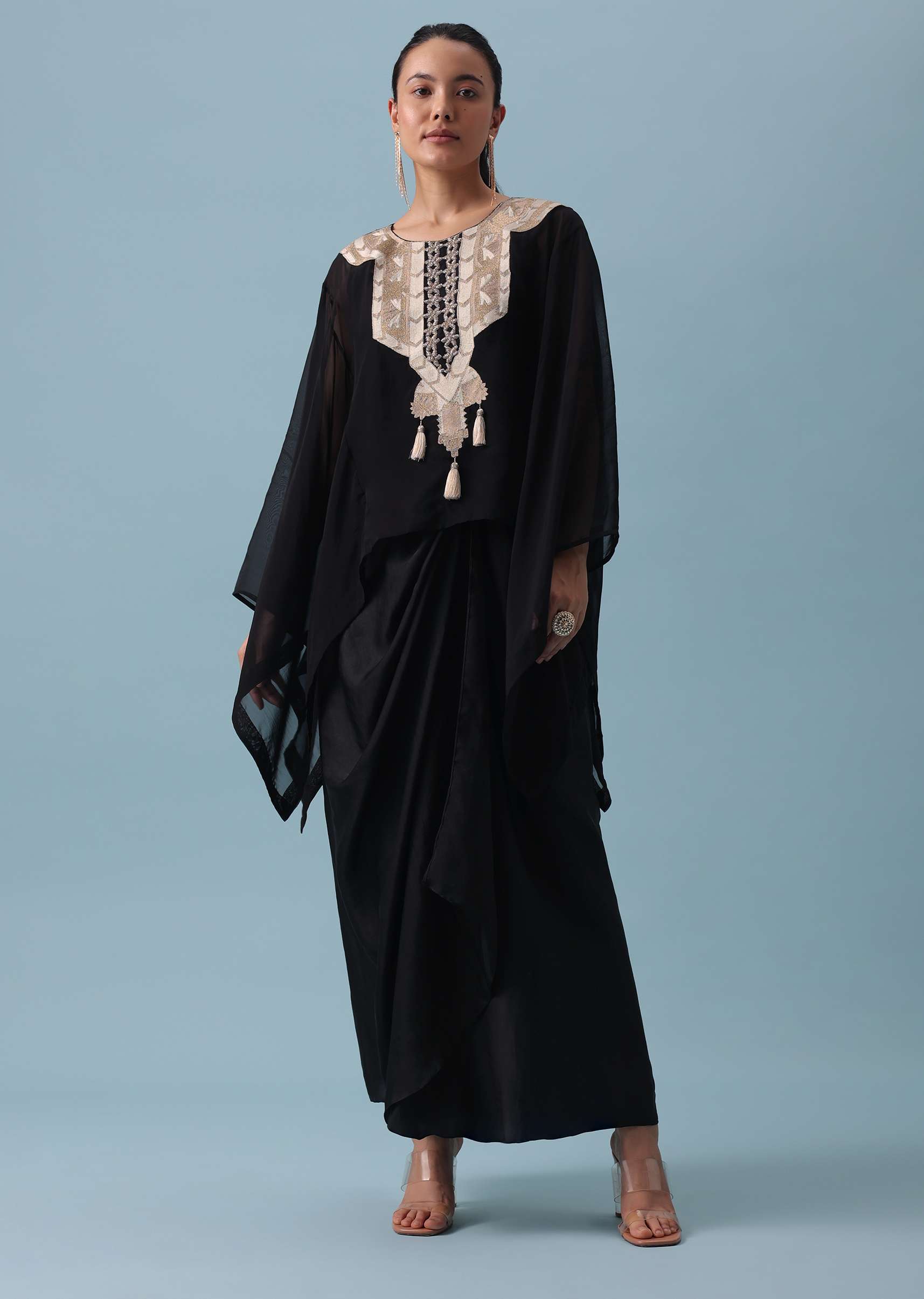 Black Organza Top And Dhoti Set with Zari Work - Image 4