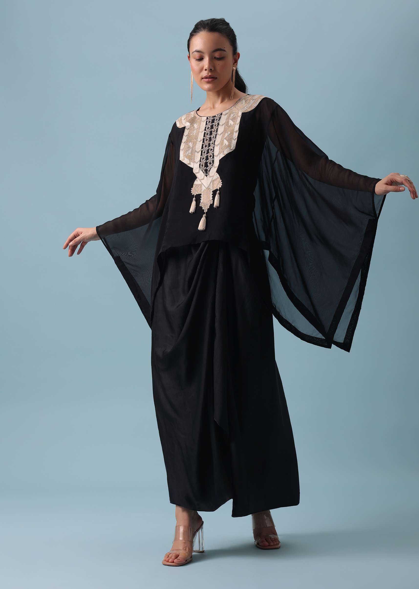 Black Organza Top And Dhoti Set with Zari Work - Image 6