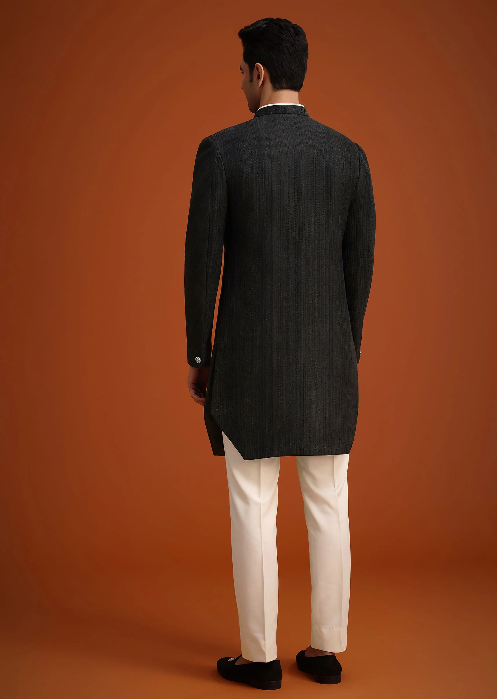 Black Silk Sherwani Set - Image 5