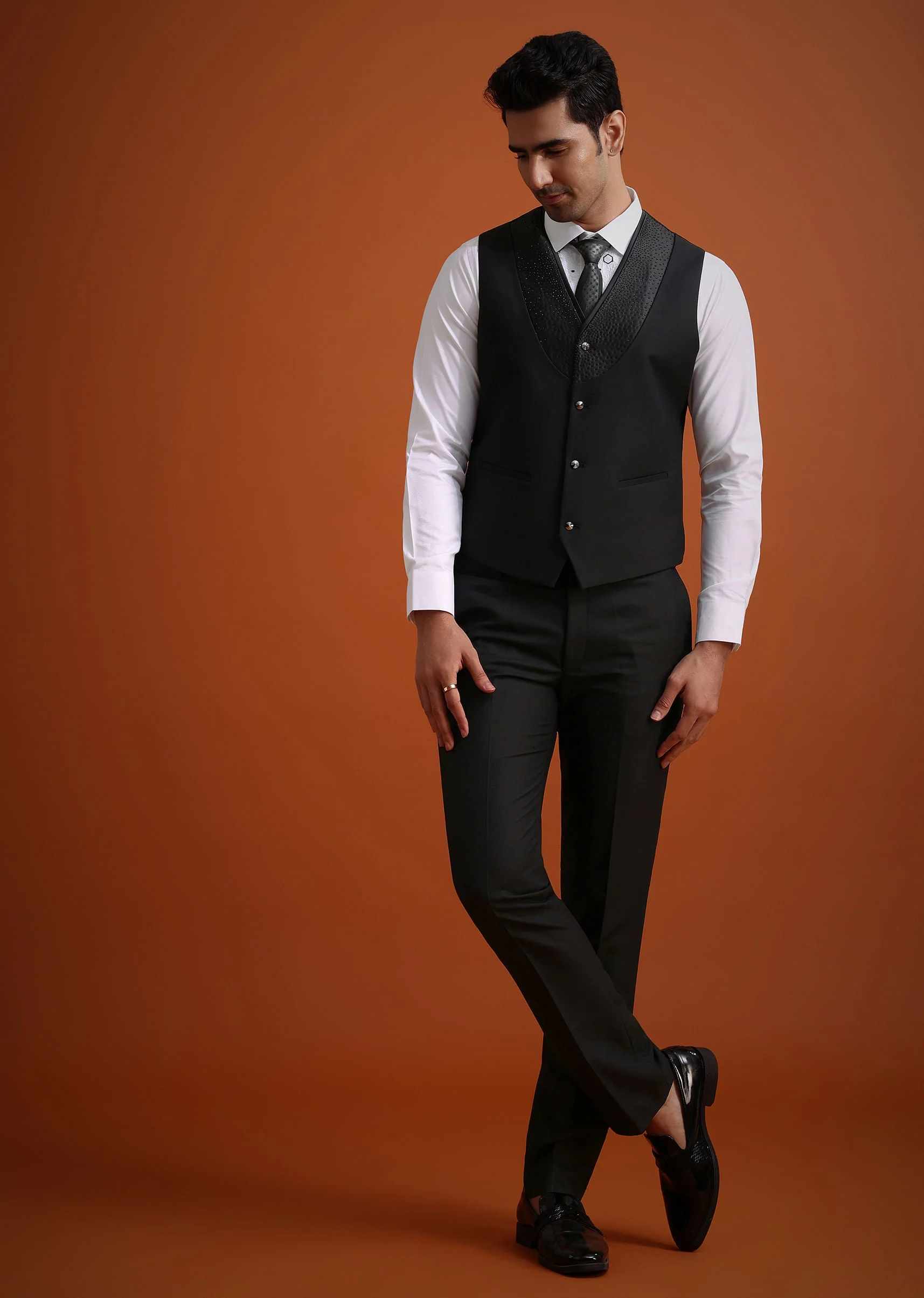 Black Stone Work Terry Rayon Tuxedo And Pant Set - Image 6