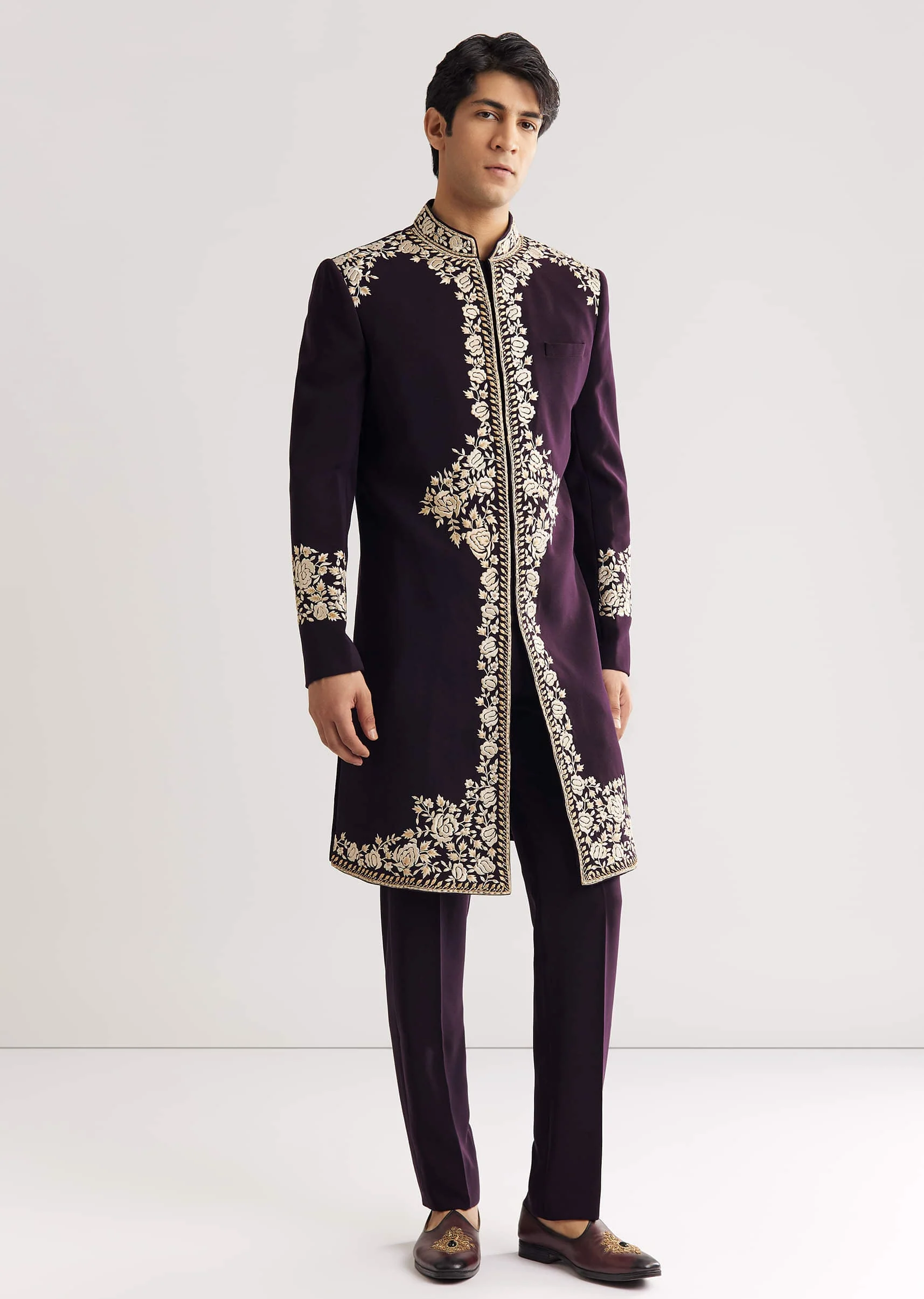 Black Suiting Indo Western With Floral Thread Embroidery - Image 2