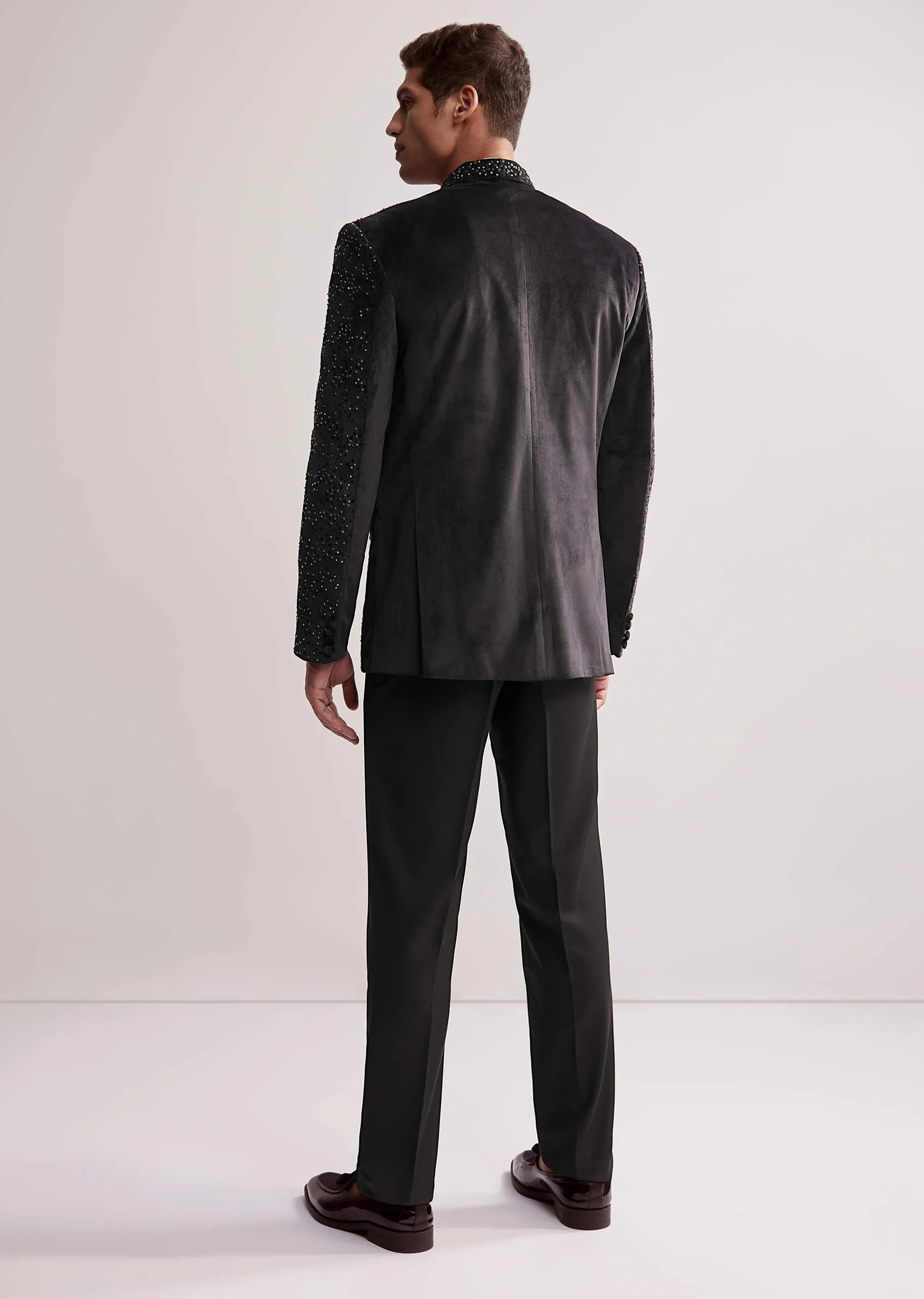 Black Velvet Jodhpuri Set For Men With Cutdana Work - Image 5