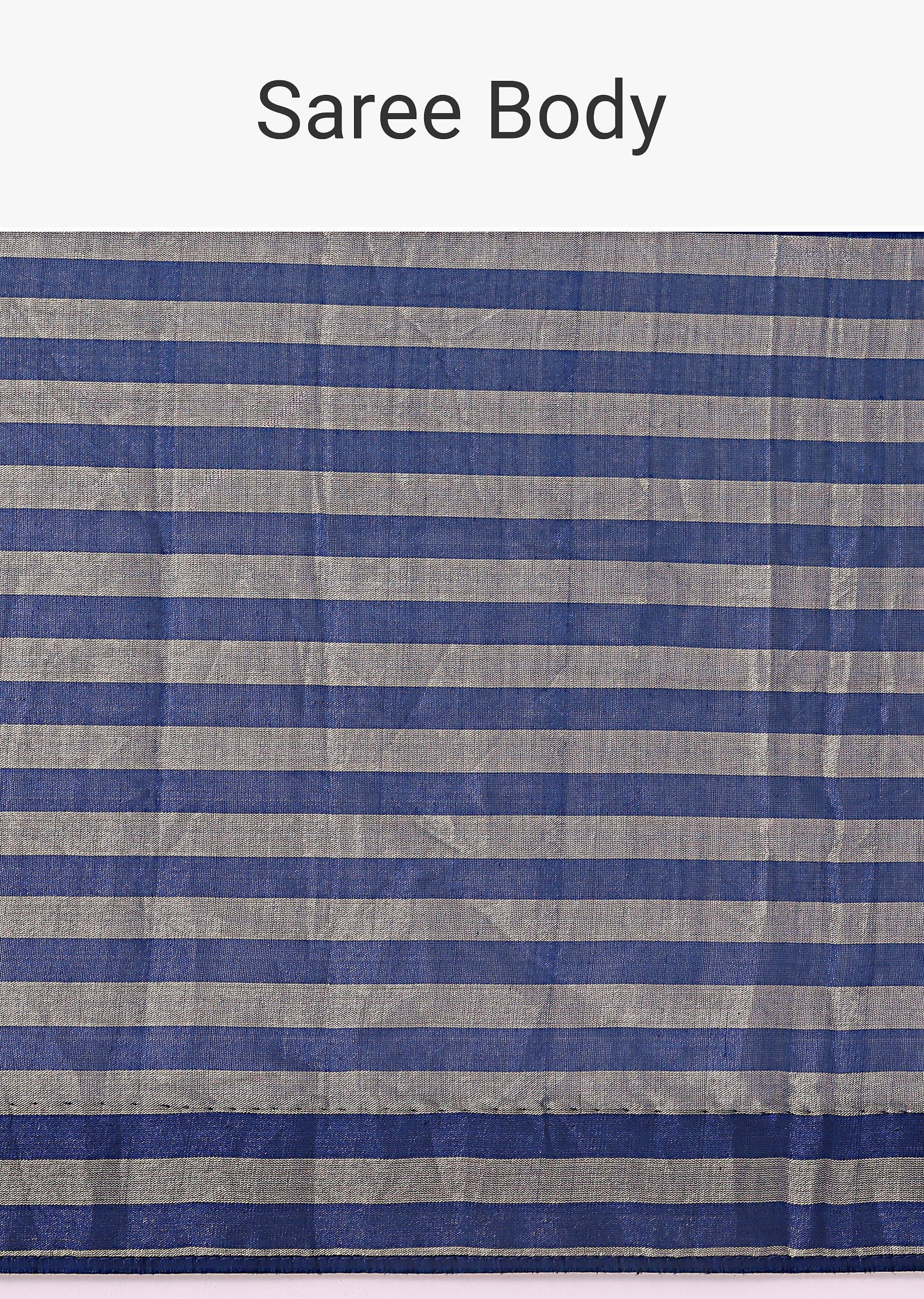 Blue And Silver Half Striped Chanderi Saree Wiith Stitched Blouse - Image 8
