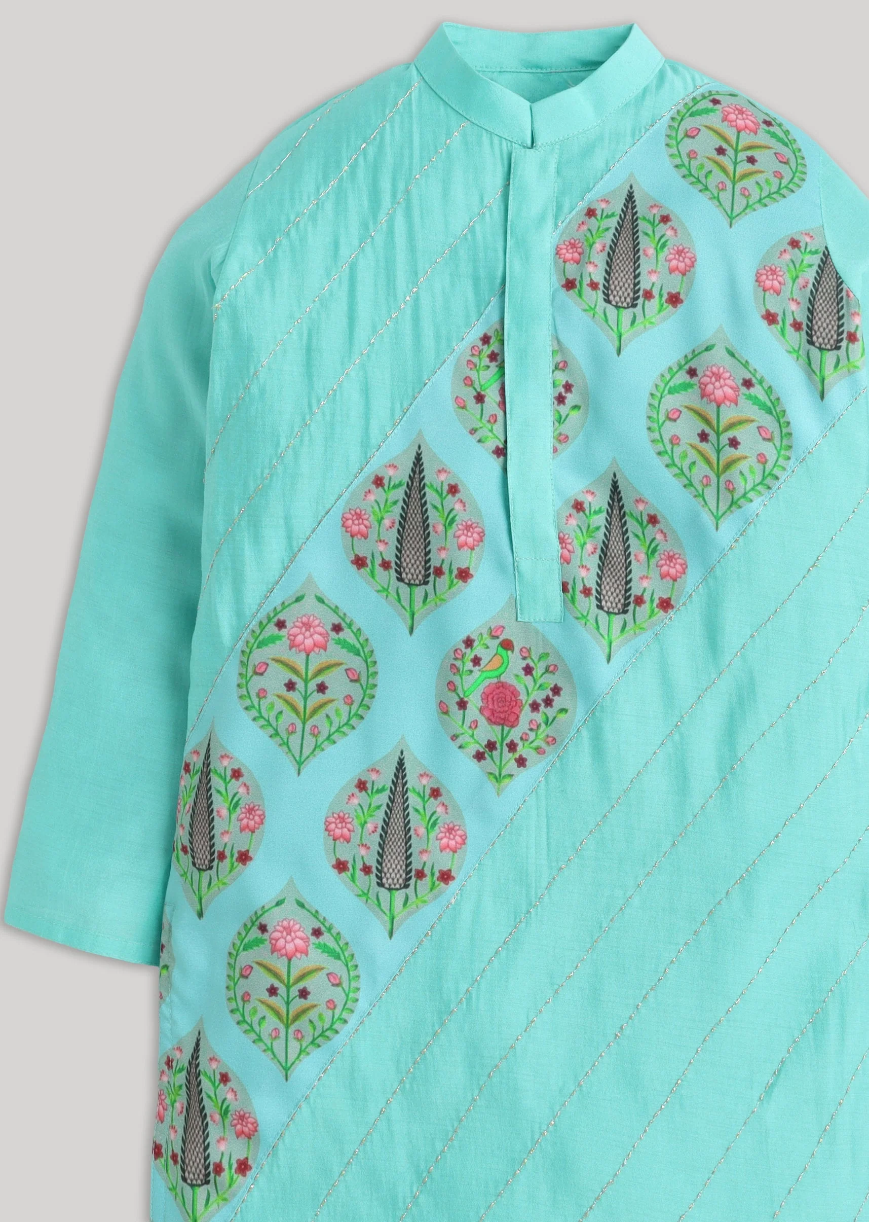 Blue And White Kids Kurta Set - Image 4