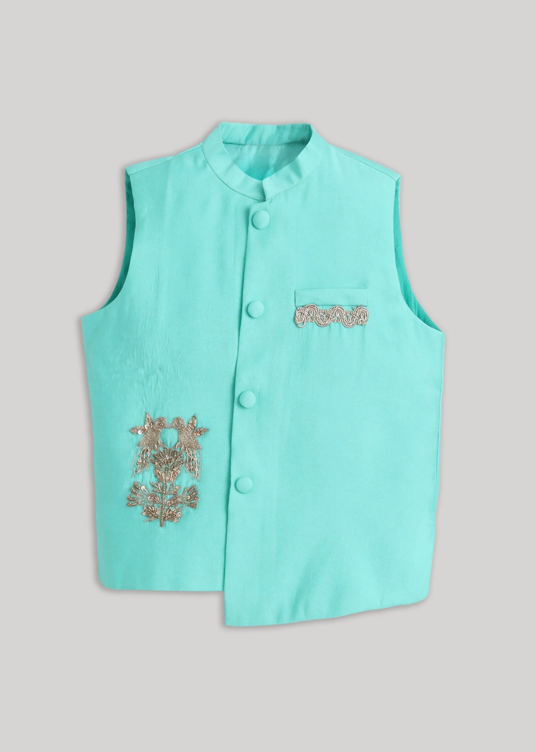 Blue And White Kids Nehru Jacket Set - Image 5