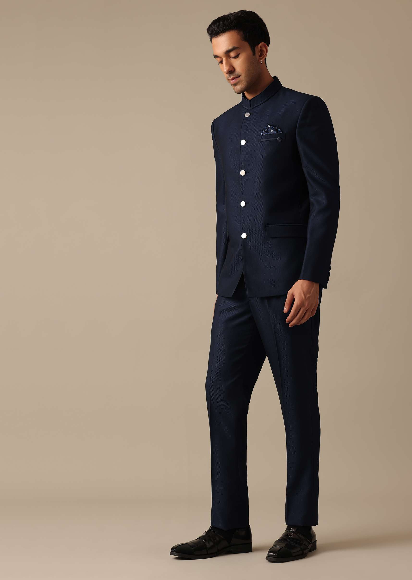 Blue Bandhgala Jodhpuri And Pant Set In Terry Rayon - Image 4