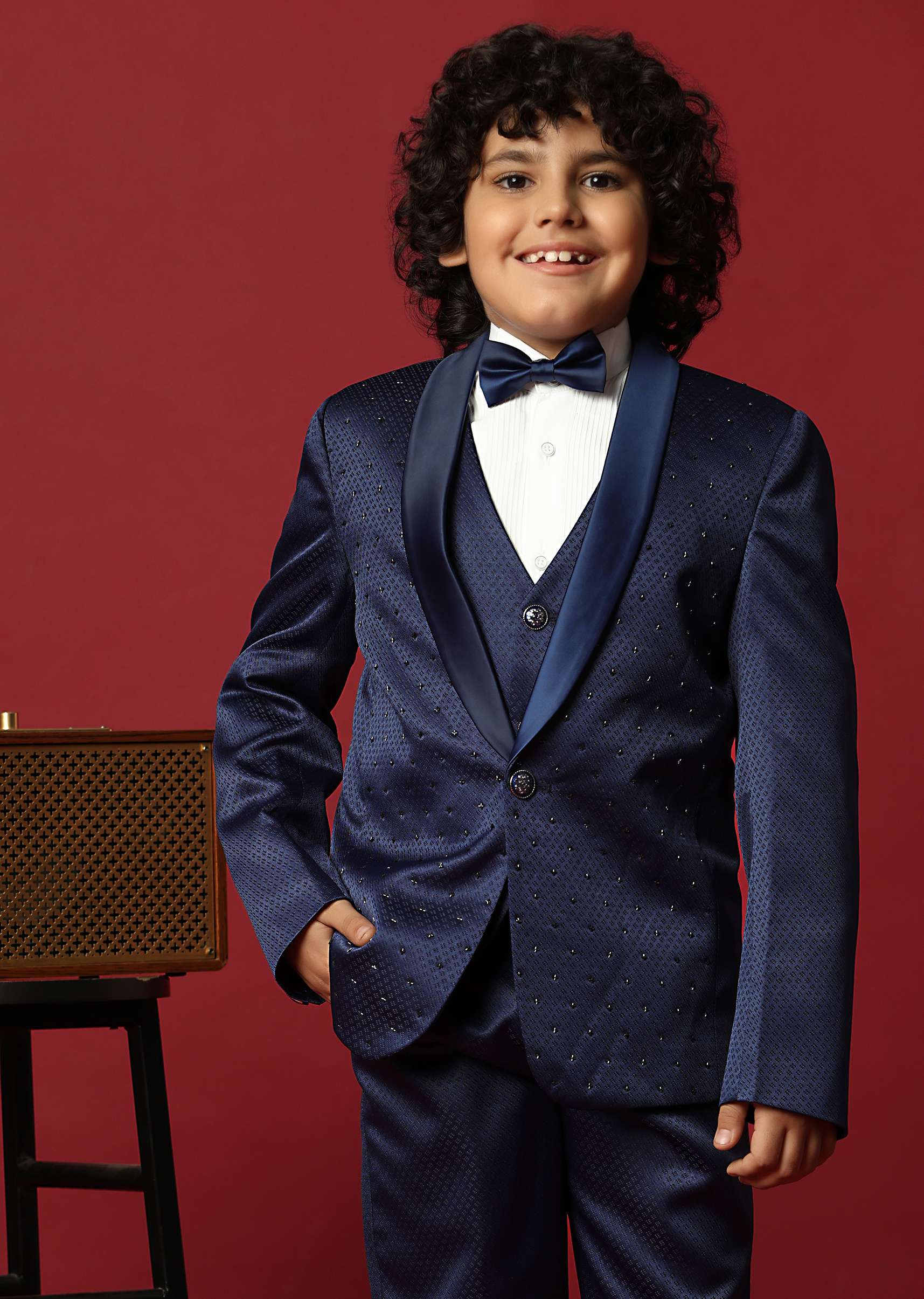 Blue Cutwork Tuxedo Set For Young Gentlemen - Image 2