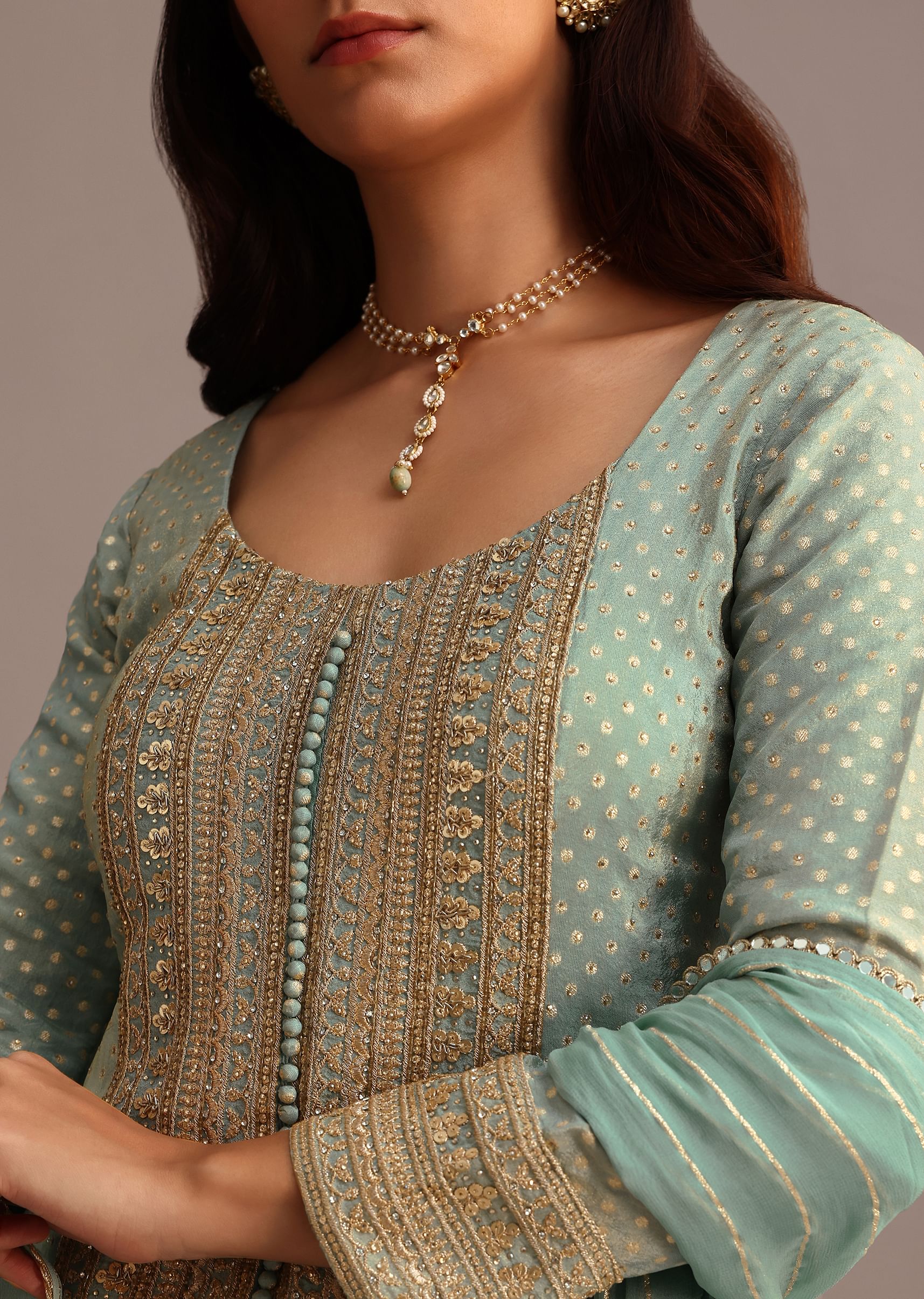 Blue Embroidered Kurti Set With Dupatta - Image 2