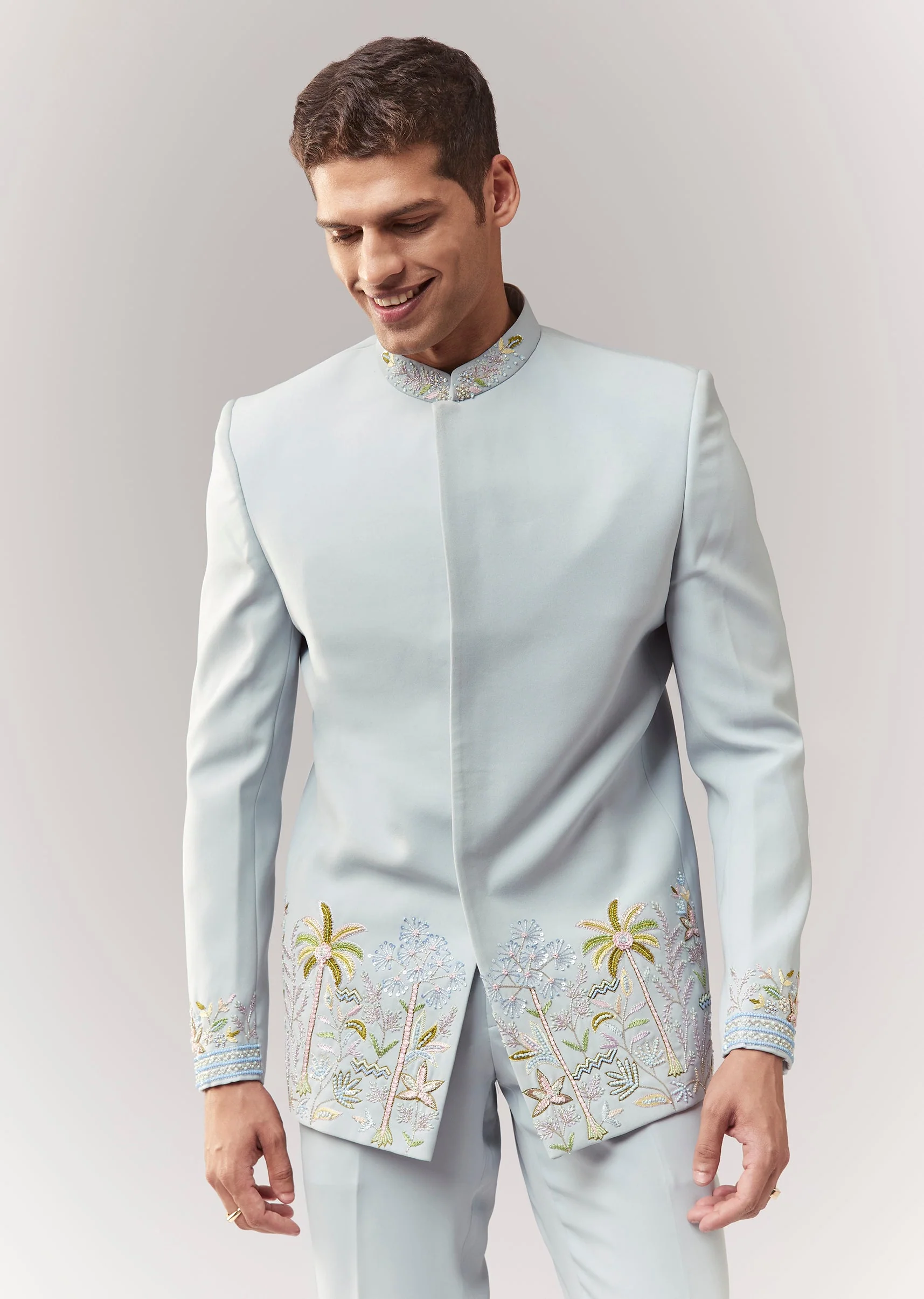 Blue Jodhpuri Set With Cutdana Sequins And Resham Work - Image 4