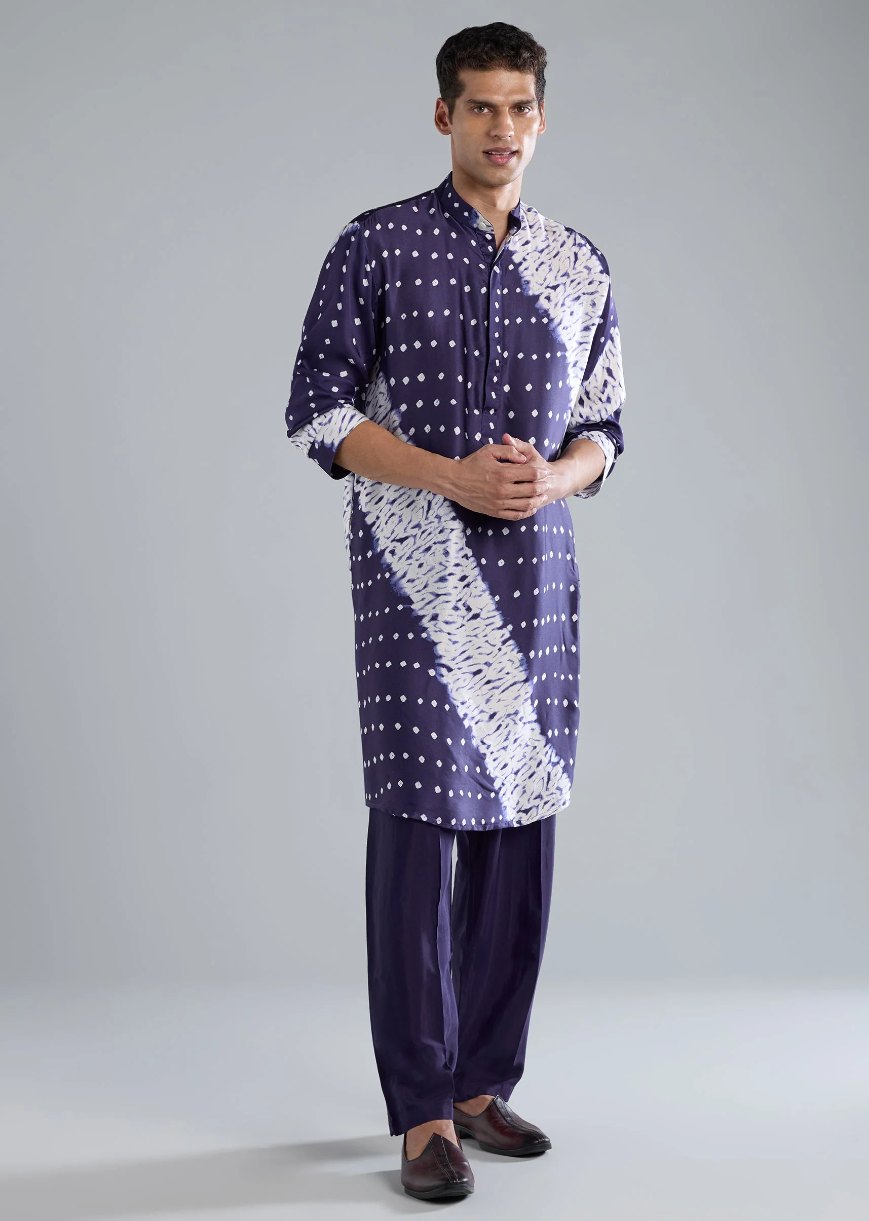 Blue Kurta Set With Bandhani And Shibori Prints - Image 3