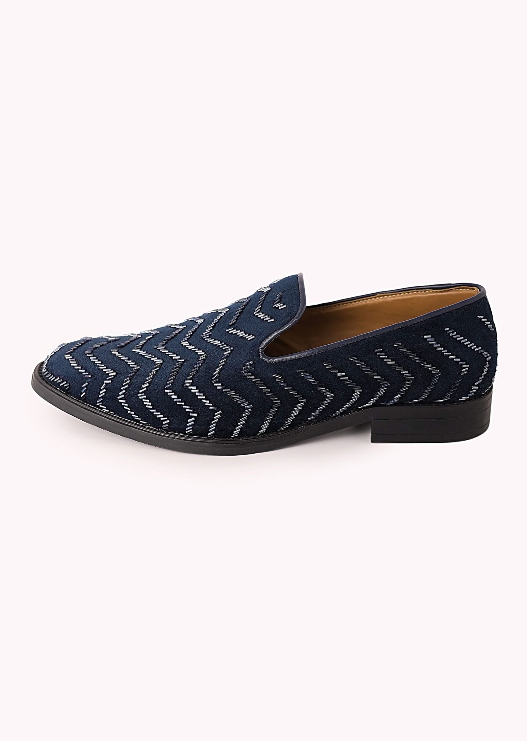 Blue Juttis In Velvet with Chevron Pattern - Image 4