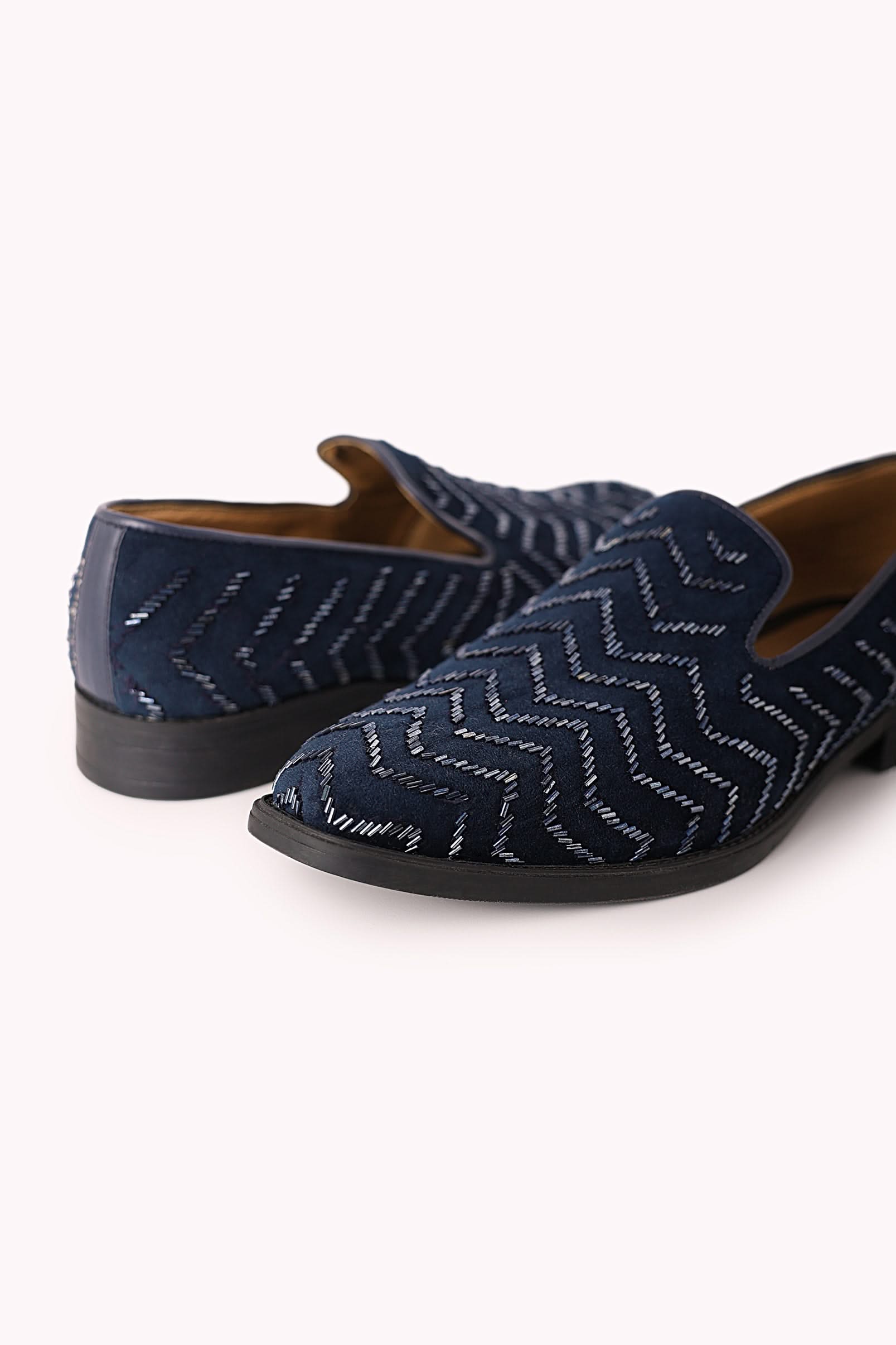 Blue Juttis In Velvet with Chevron Pattern - Image 5