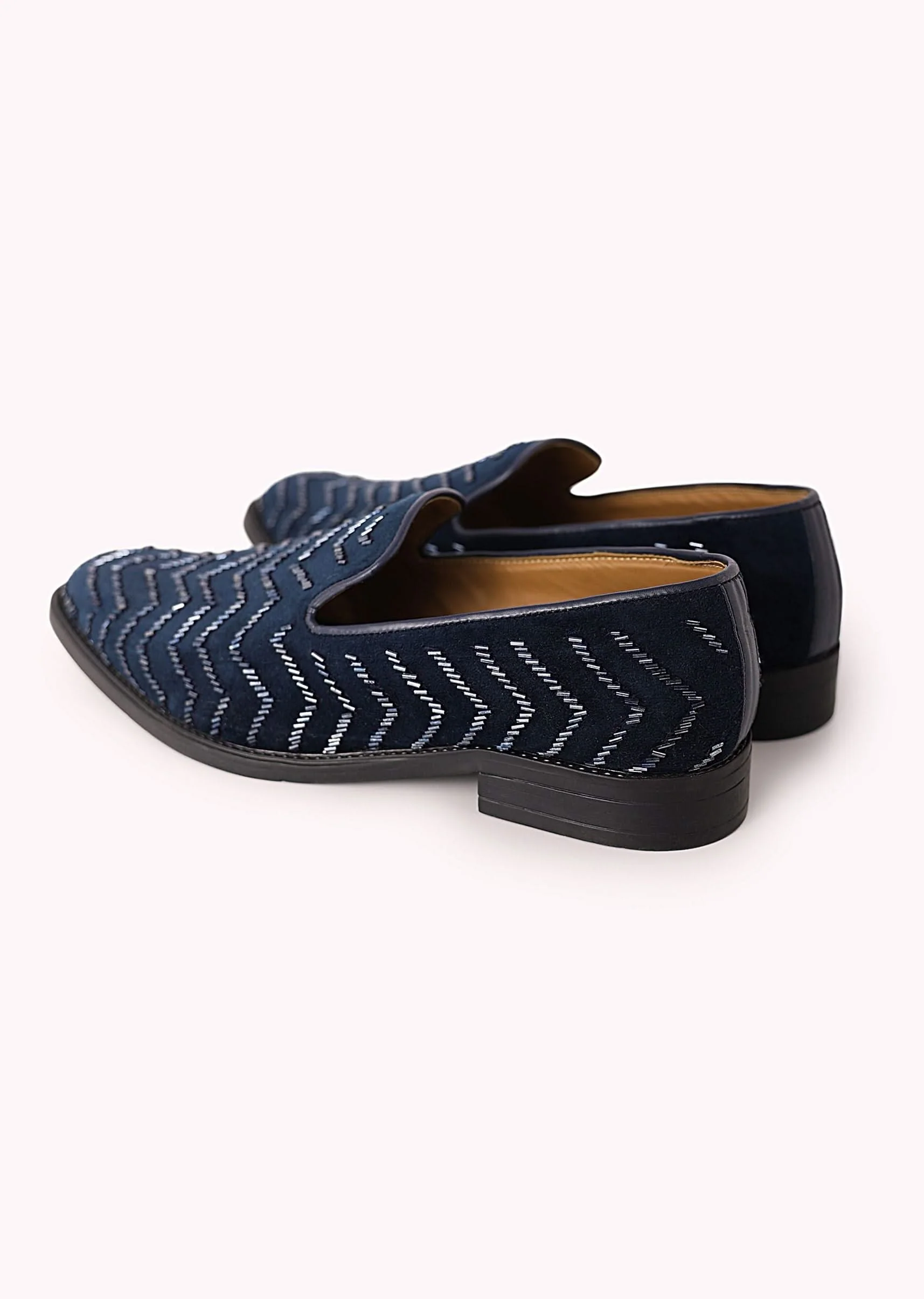 Blue Juttis In Velvet with Chevron Pattern - Image 7